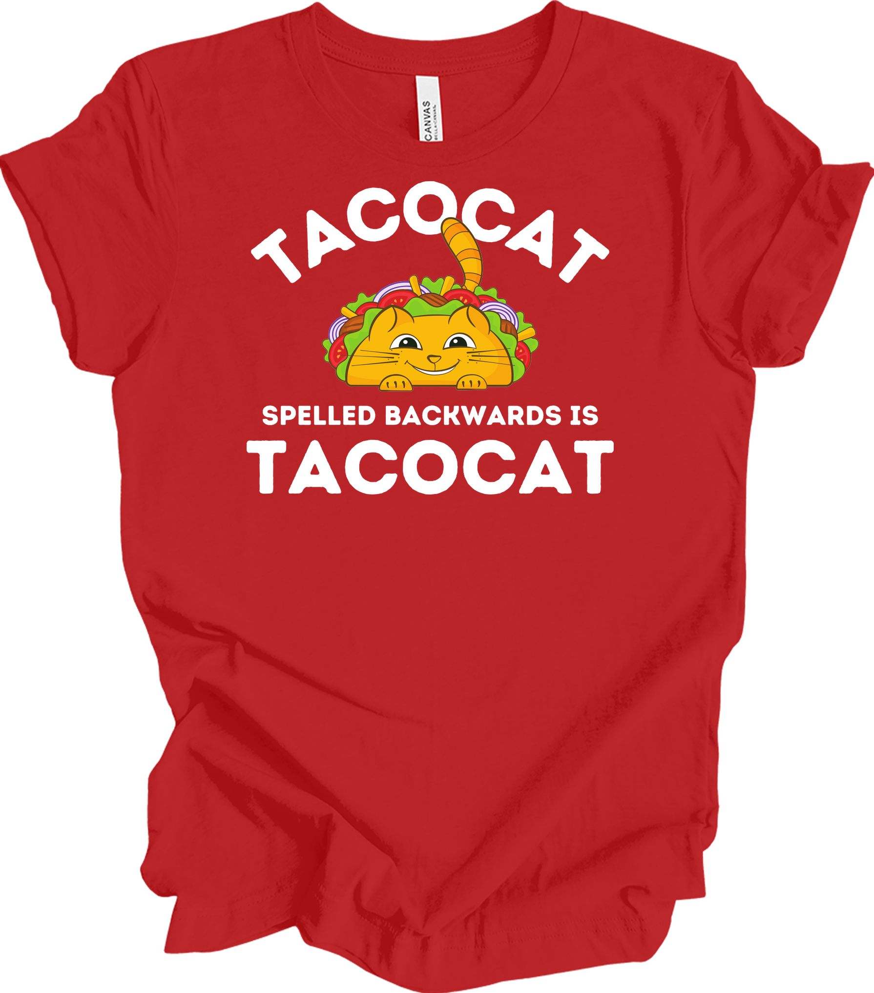 Tacocat Spelled Backwards Funny Taco Cat T-Shirt in Red