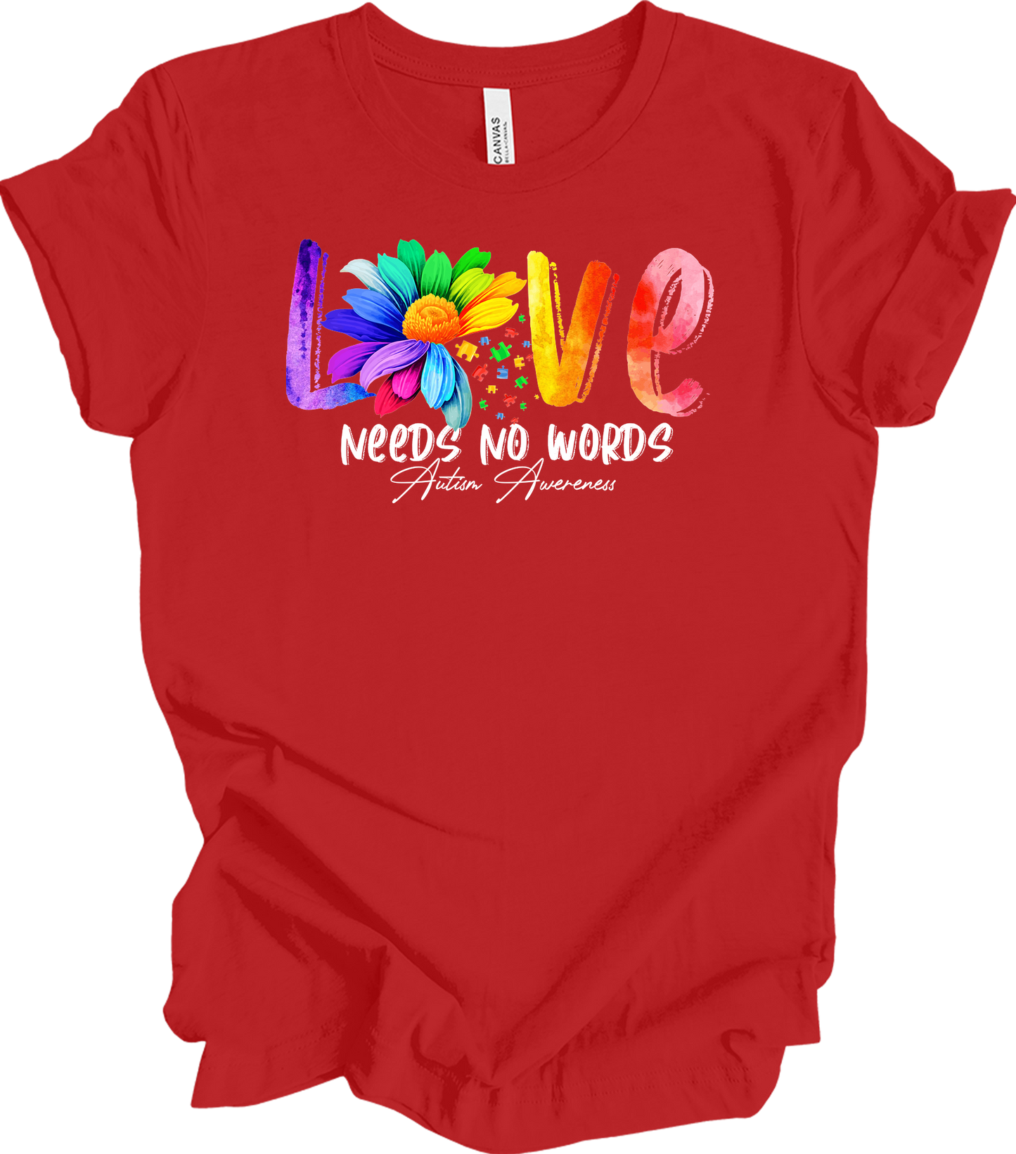 Love Needs No Words Autism T-Shirt in Red