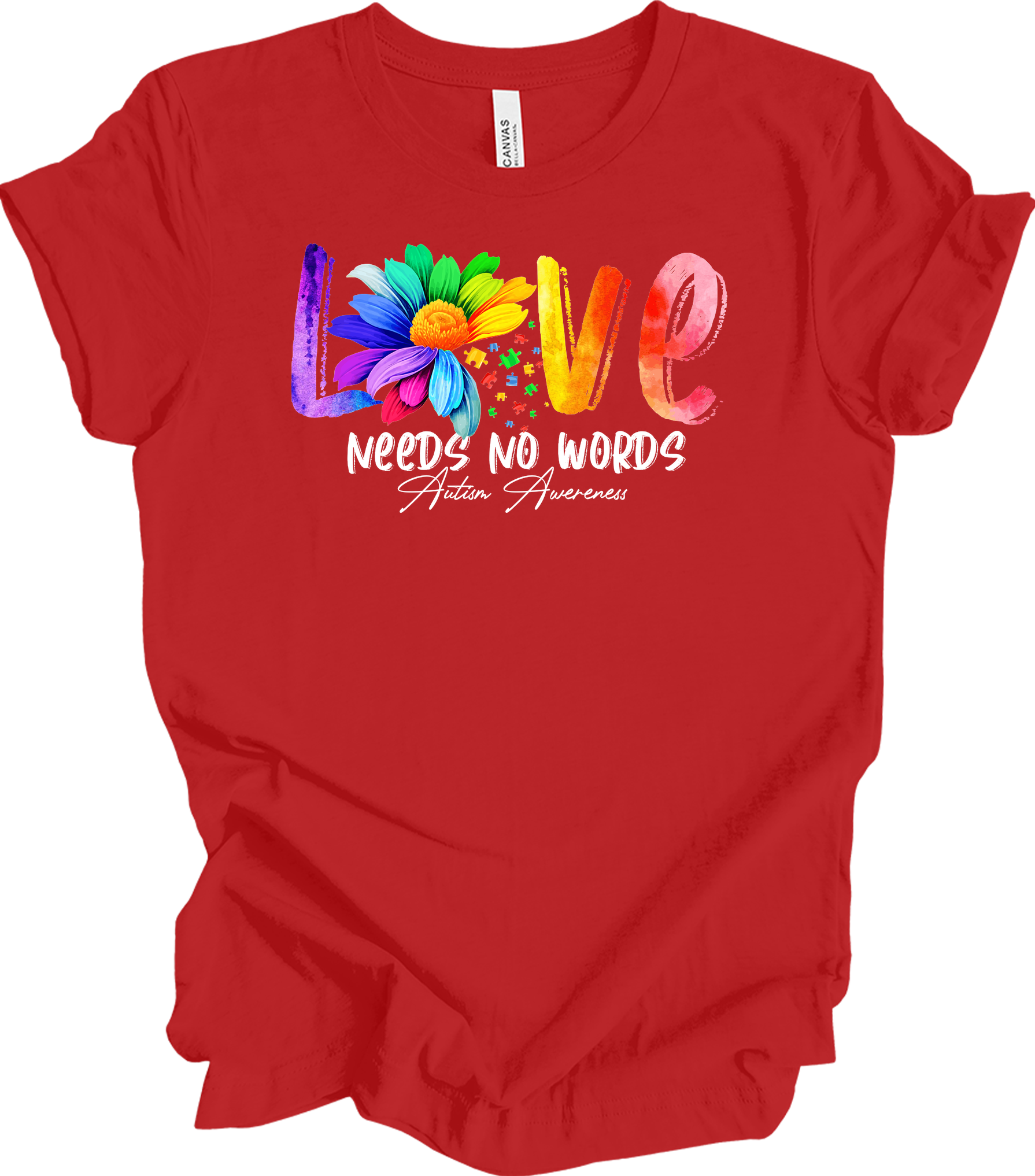 Love Needs No Words Autism T-Shirt in Red