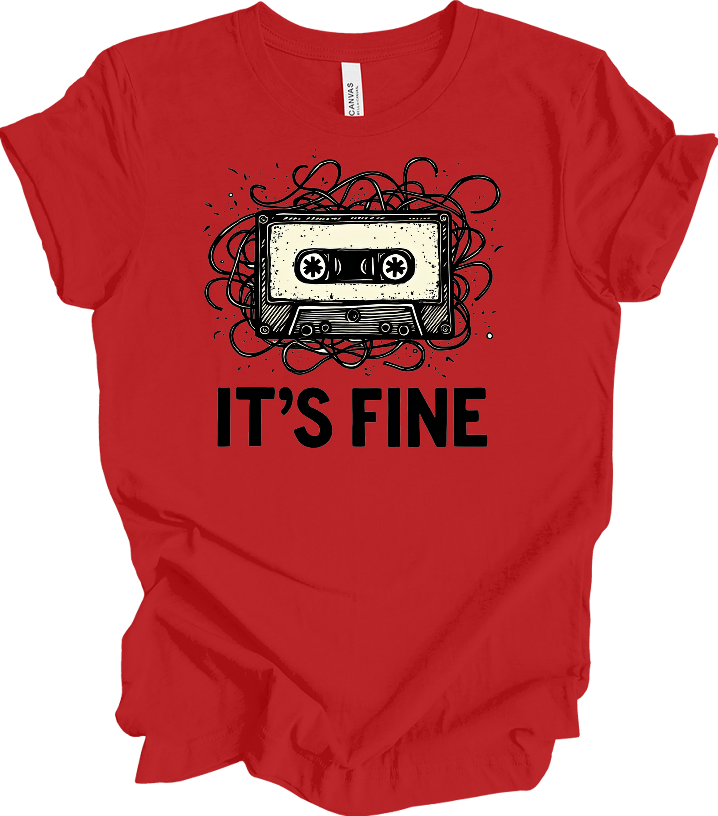 Retro Cassette Tape 'It's Fine' T-Shirt in Red