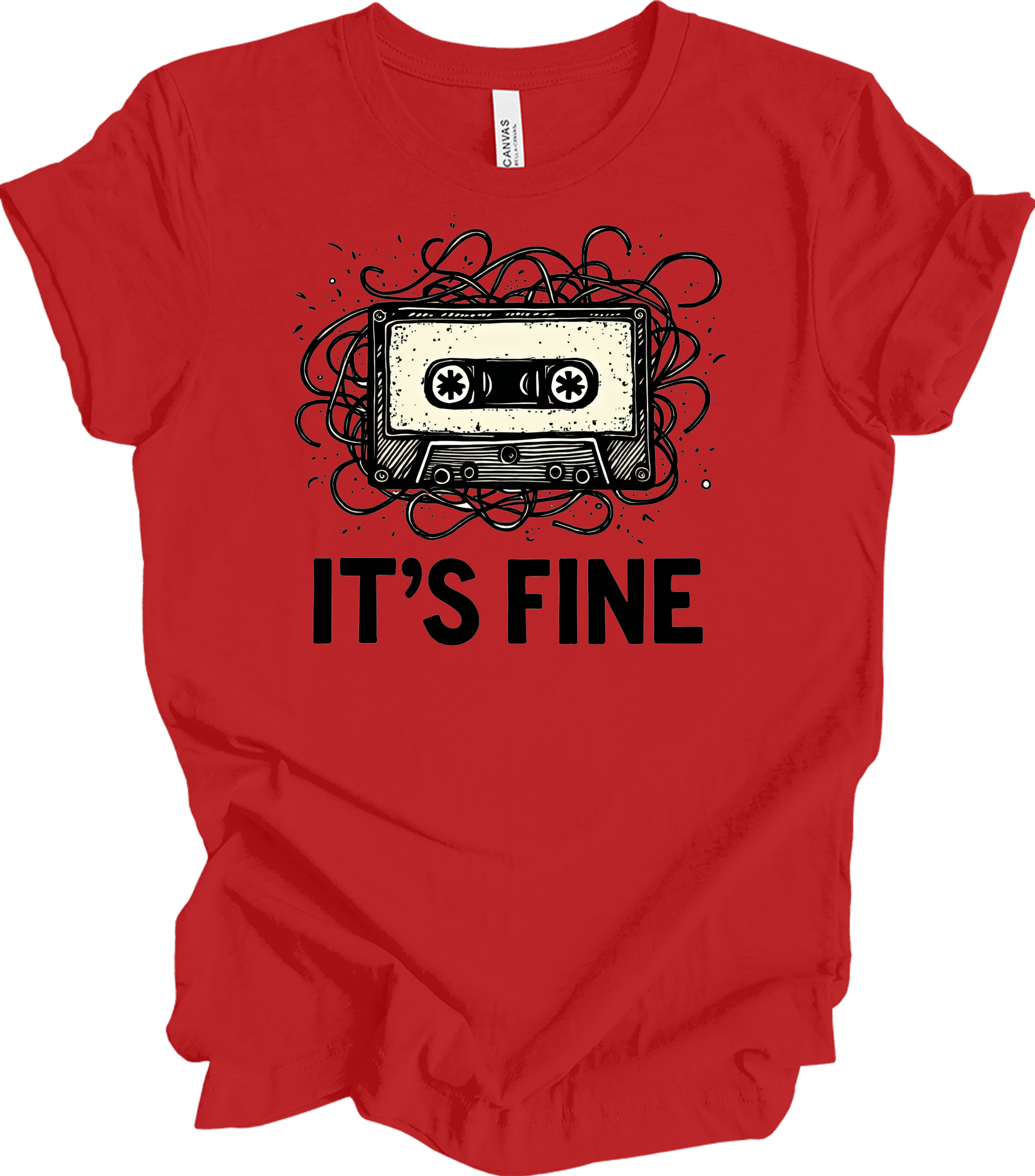 Retro Cassette Tape 'It's Fine' T-Shirt in Red