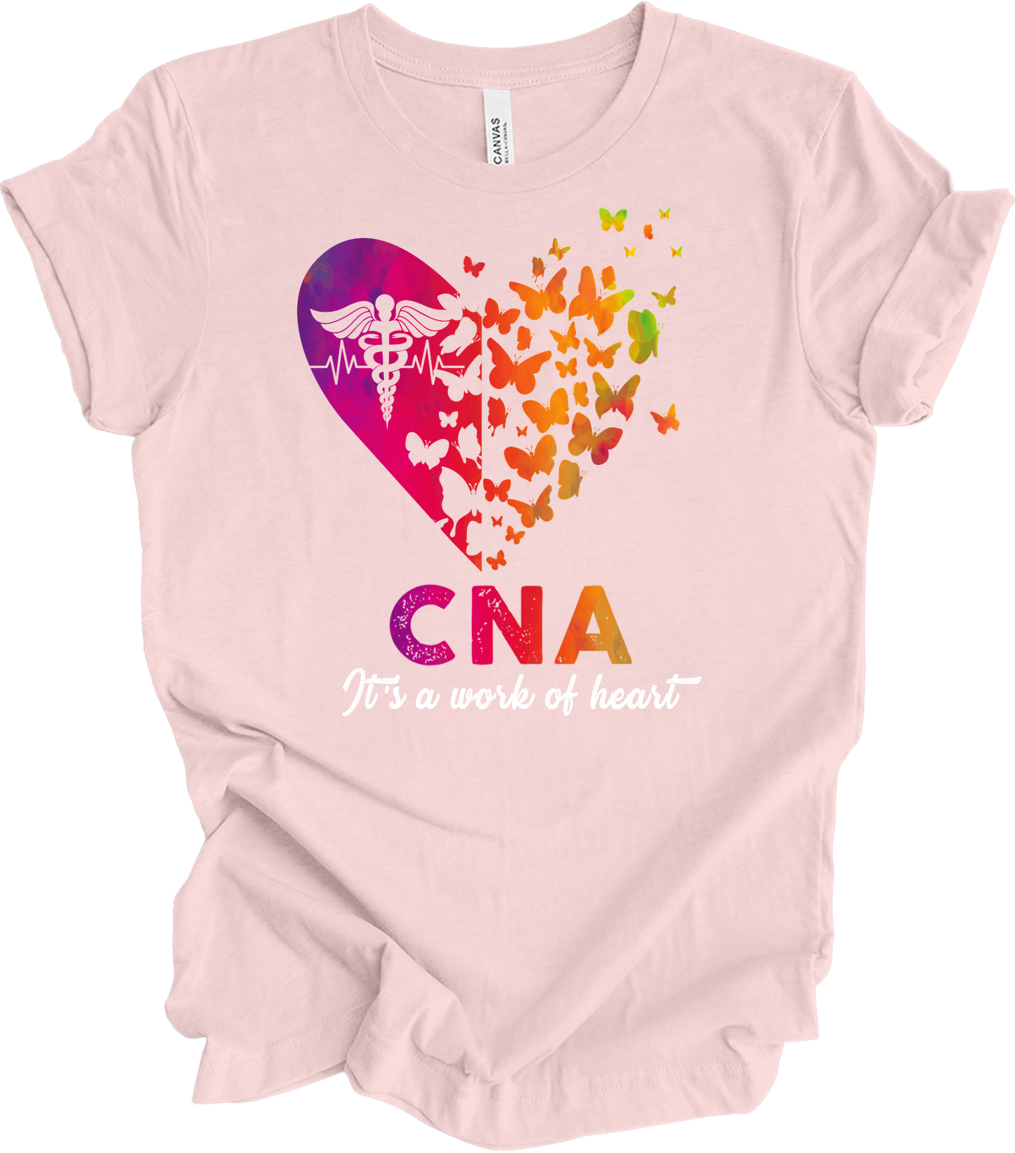 CNA Butterfly Hear - Certified Nursing Assistant Gift T-Shirt in Soft Pink