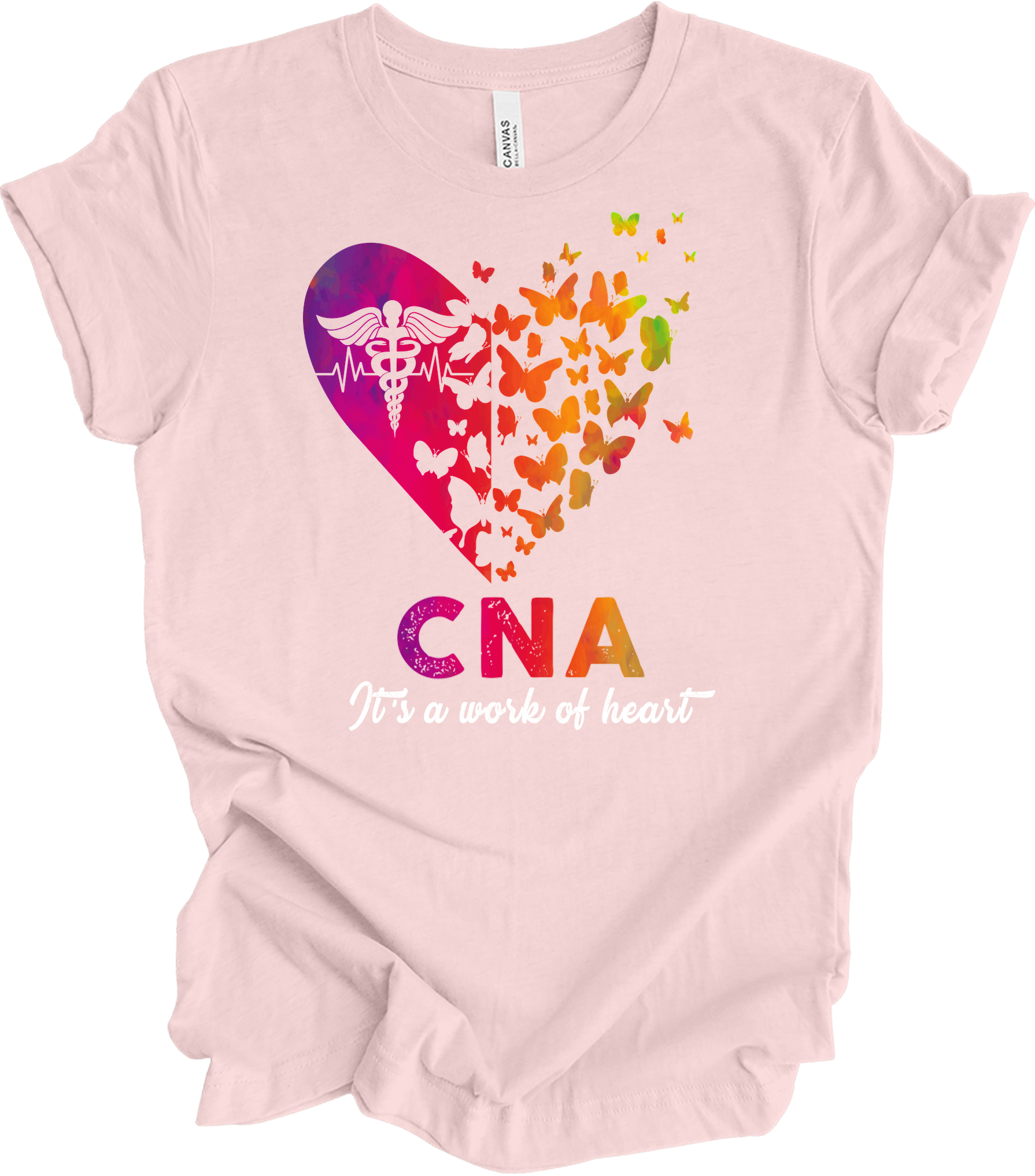 CNA Butterfly Hear - Certified Nursing Assistant Gift T-Shirt in Soft Pink