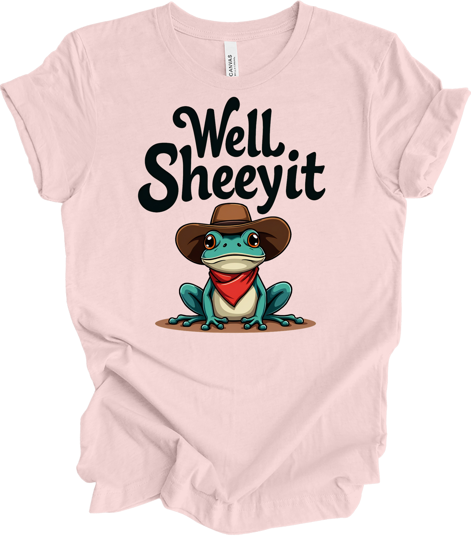 Cowboy Frog Meme T-Shirt in Soft Pink
