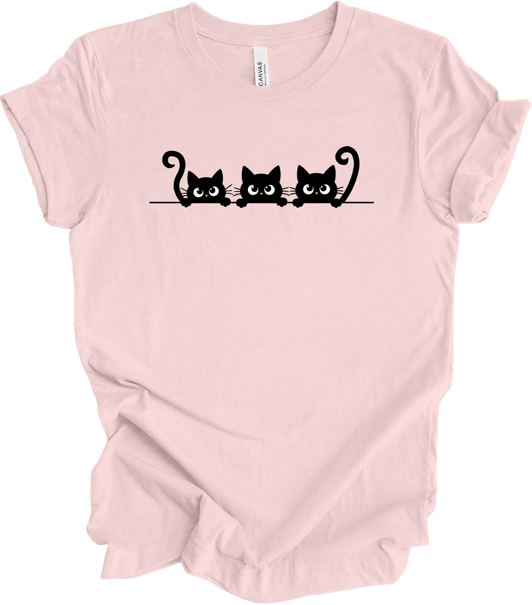 Three Cats Cartoon Eyes T-Shirt in Soft Pink