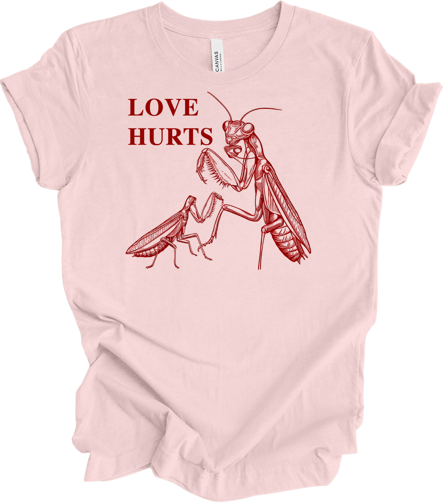 Love Hurts Praying Mantis T-Shirt in Soft Pink