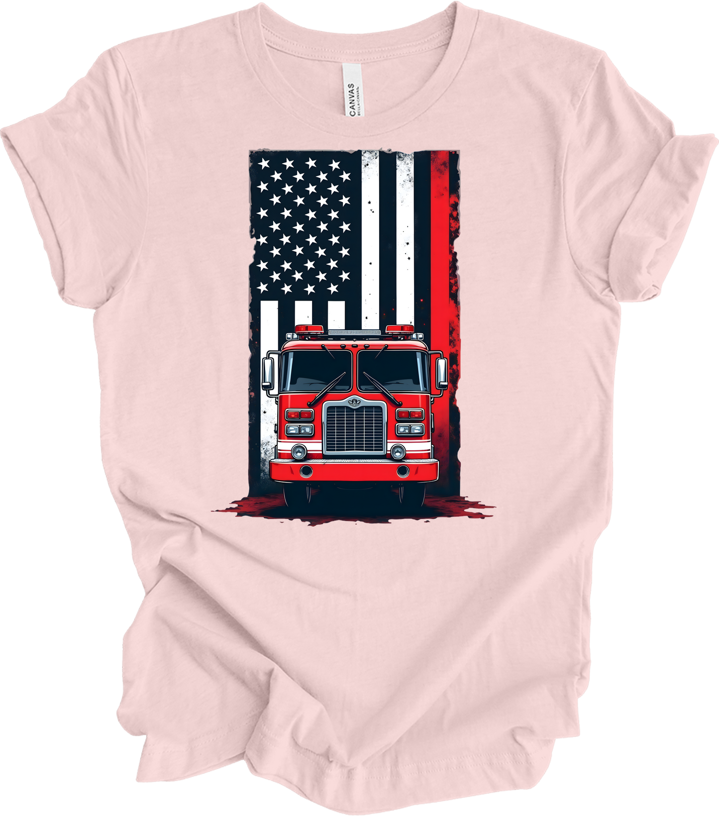 Fireman Flag - Patriotic Design T-Shirt in Soft Pink