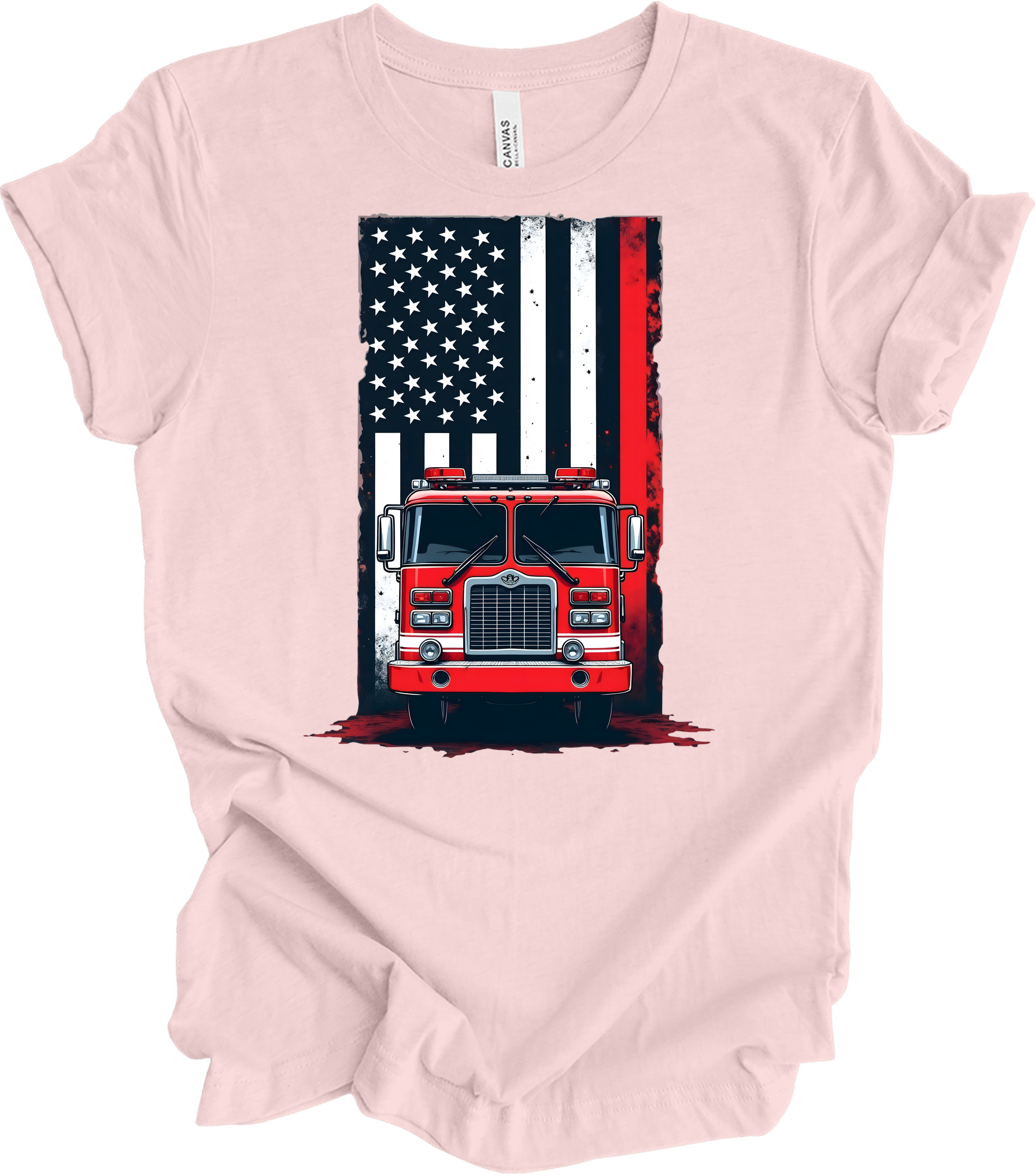 Fireman Flag - Patriotic Design T-Shirt in Soft Pink