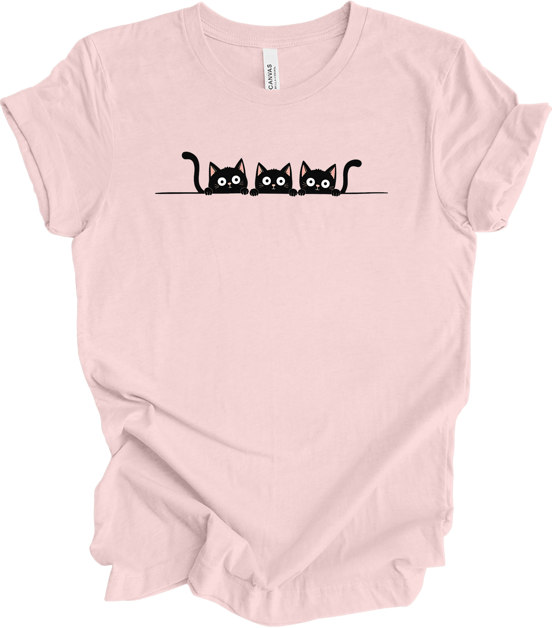 Three Black Cats Cartoon T-Shirt in Soft Pink
