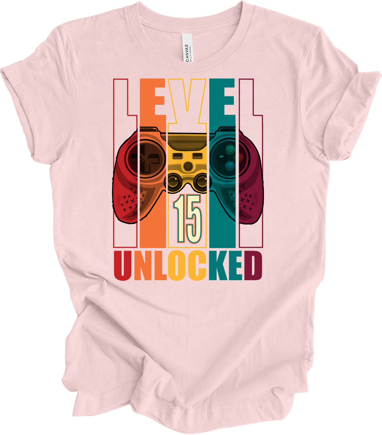 Level 15 Unlocked Gamer T-Shirt in Soft Pink