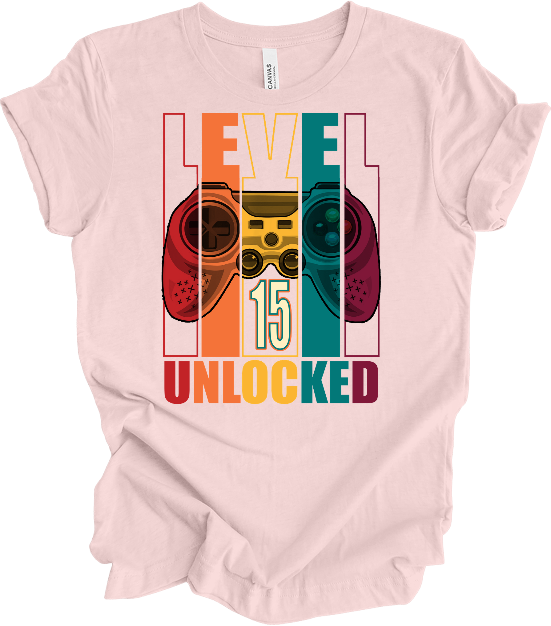 Level 15 Unlocked Gamer T-Shirt in Soft Pink