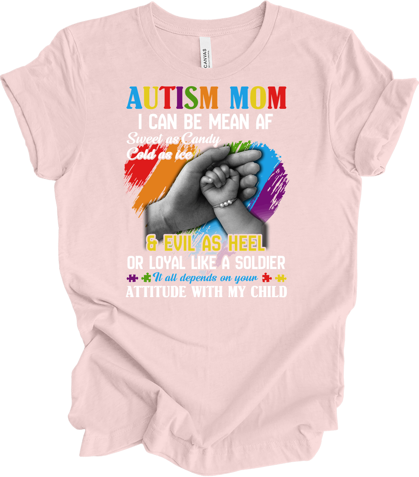 Autism Mom - Autism Awareness Puzzle Heart T-Shirt in Soft Pink