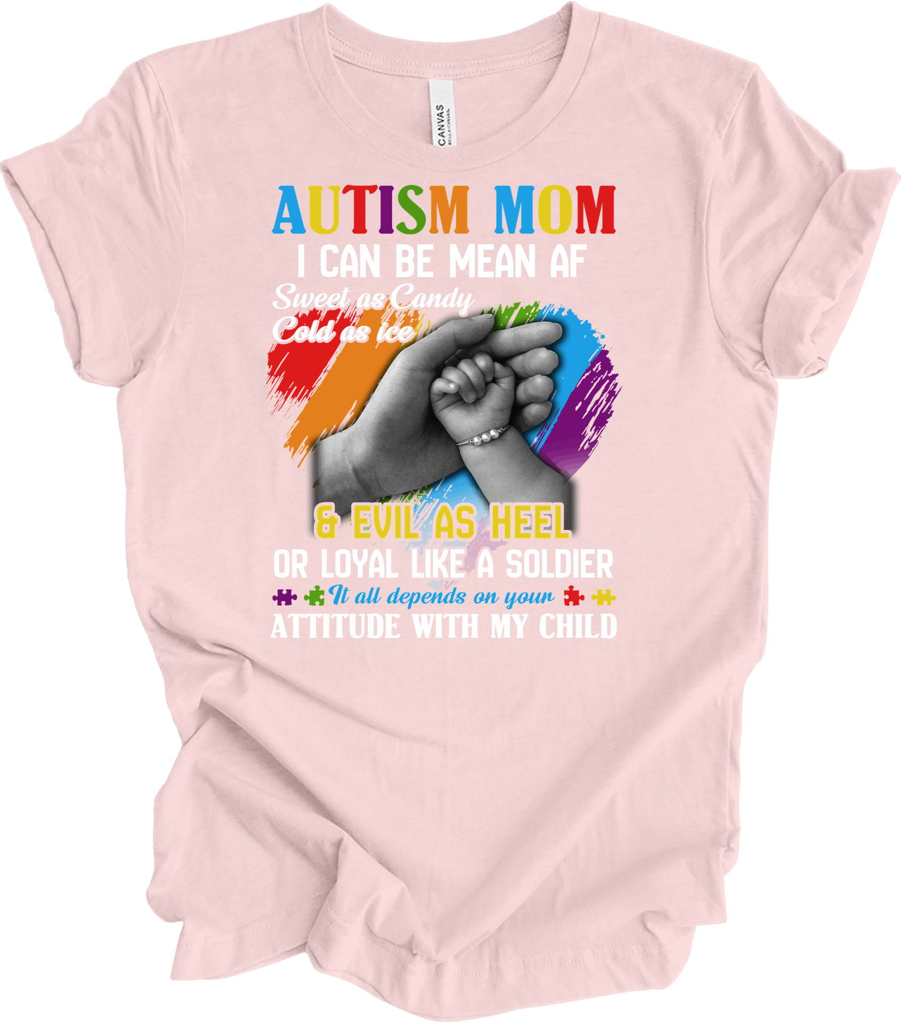 Autism Mom - Autism Awareness Puzzle Heart T-Shirt in Soft Pink