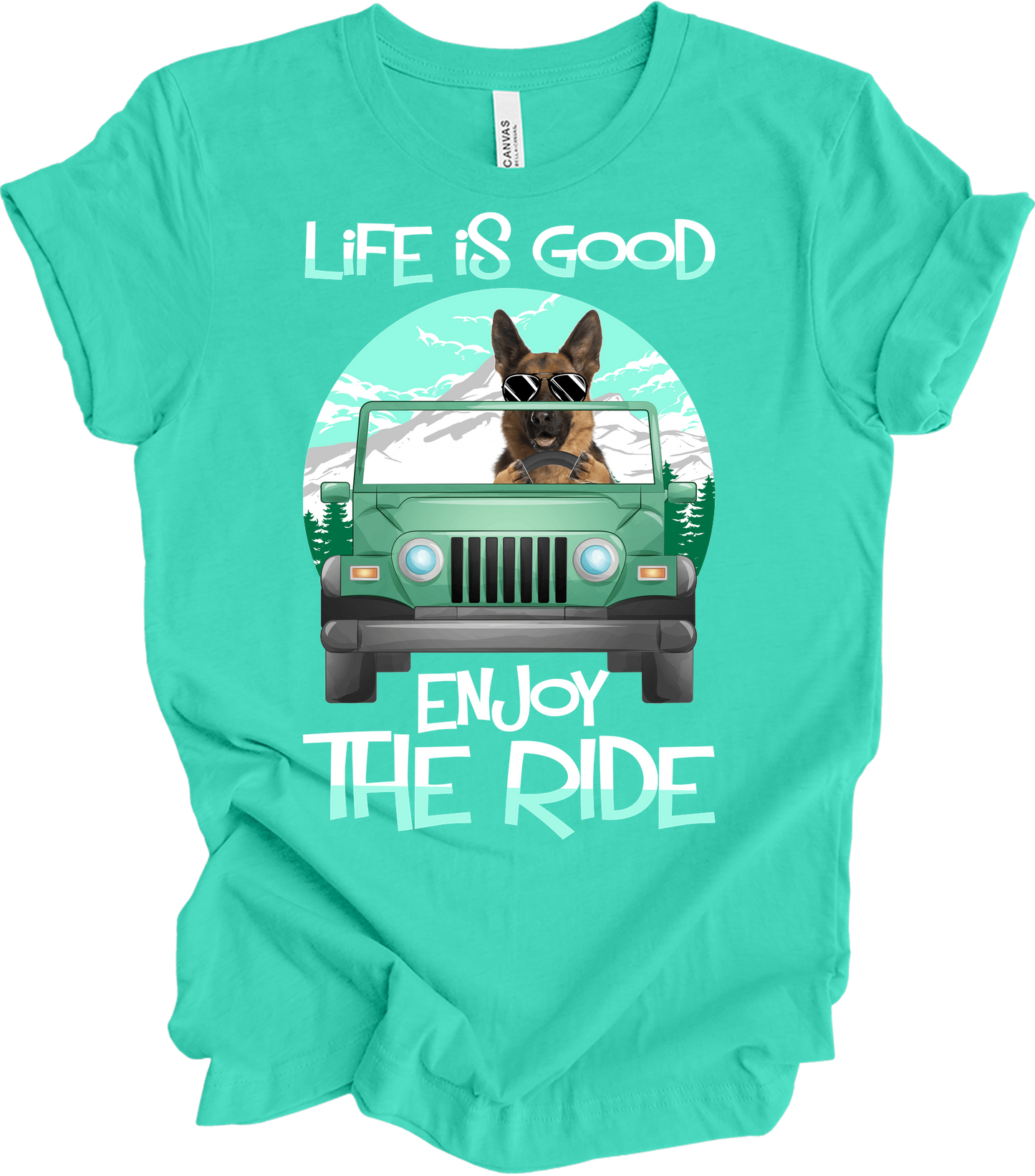German Shepherd Life is Good Off-Road T-Shirt in Teal