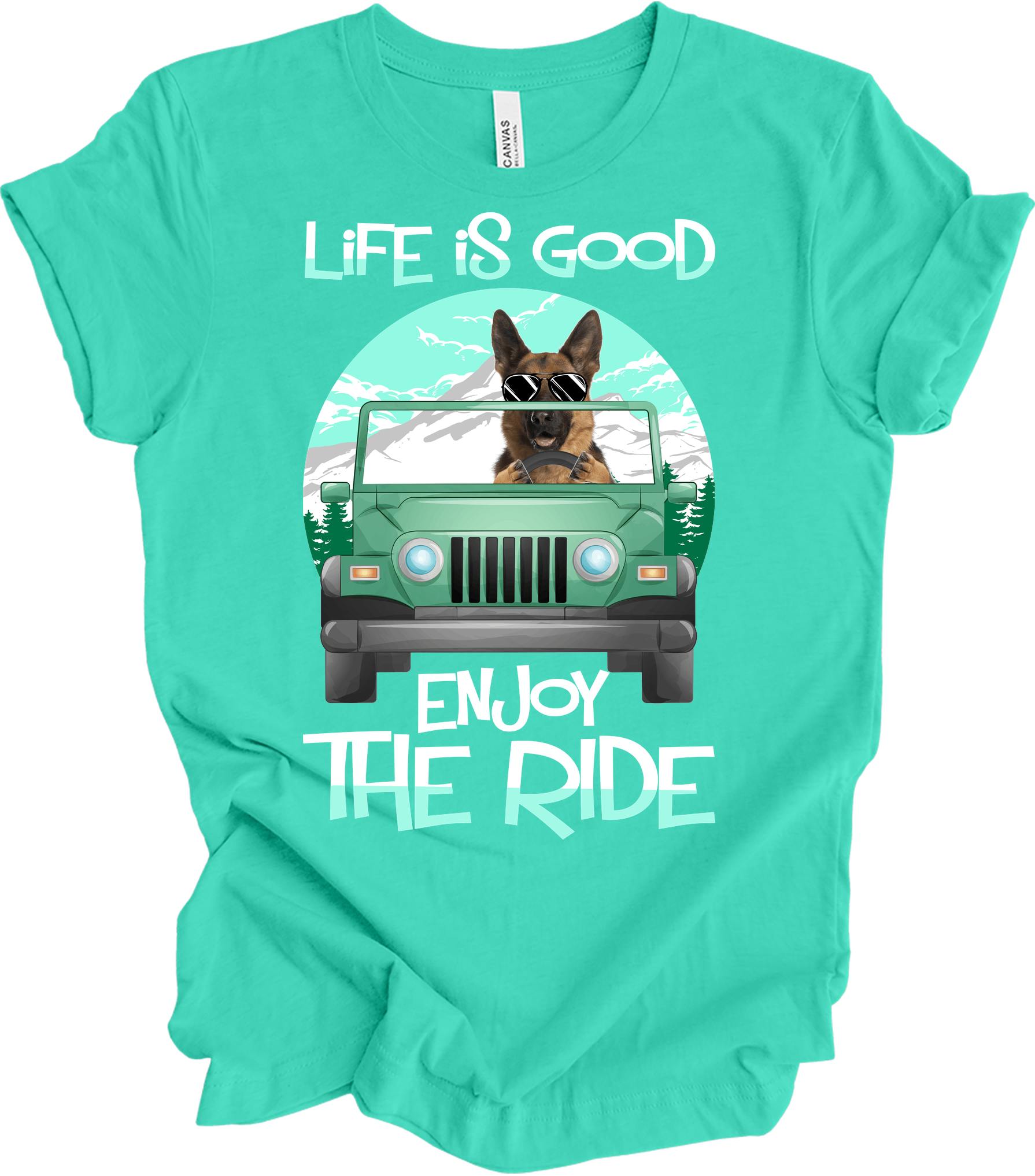 German Shepherd Life is Good Off-Road T-Shirt in Teal