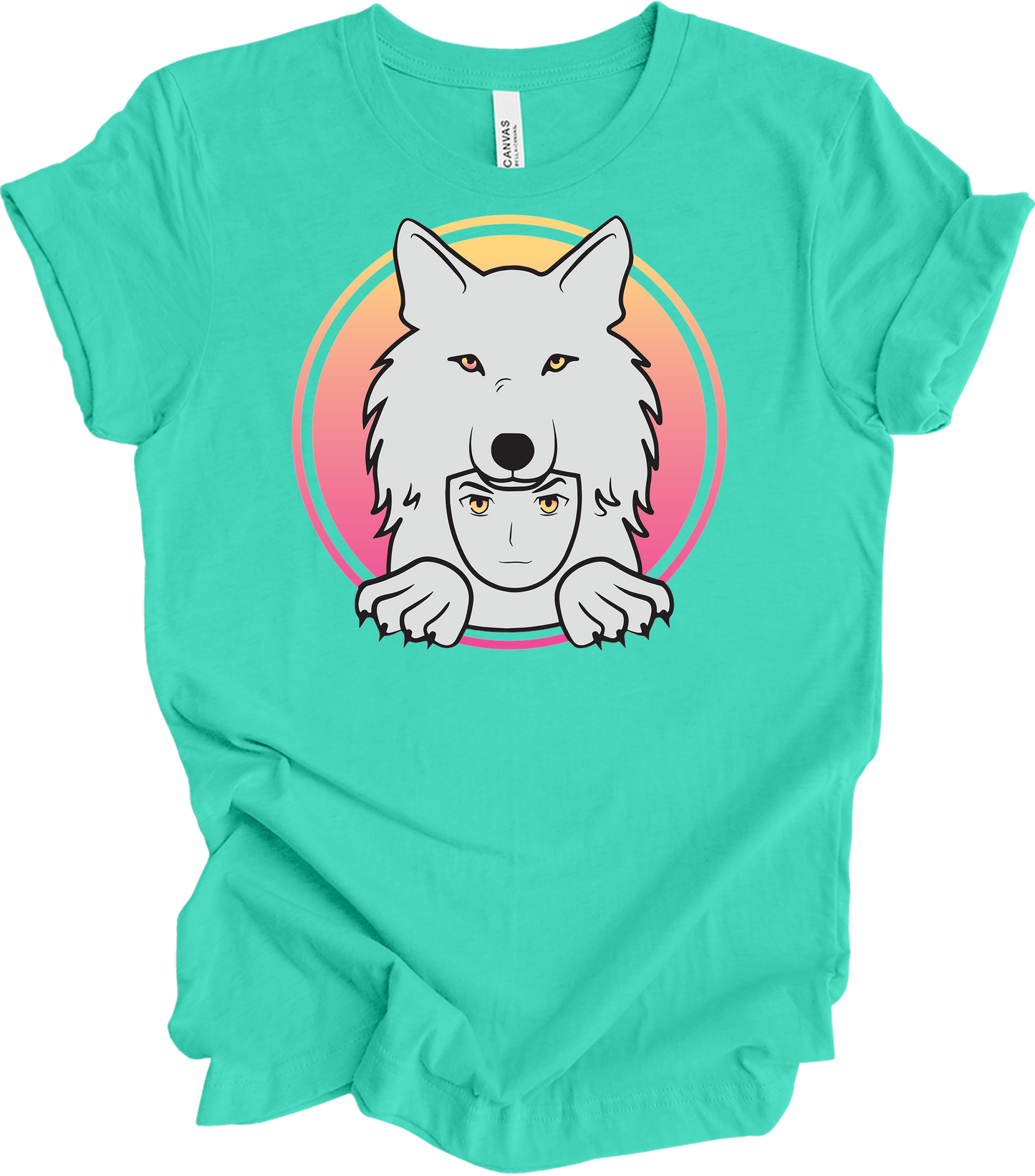 White Wolf Spirit Animal Anime - Wolf Pack T-Shirt in Teal