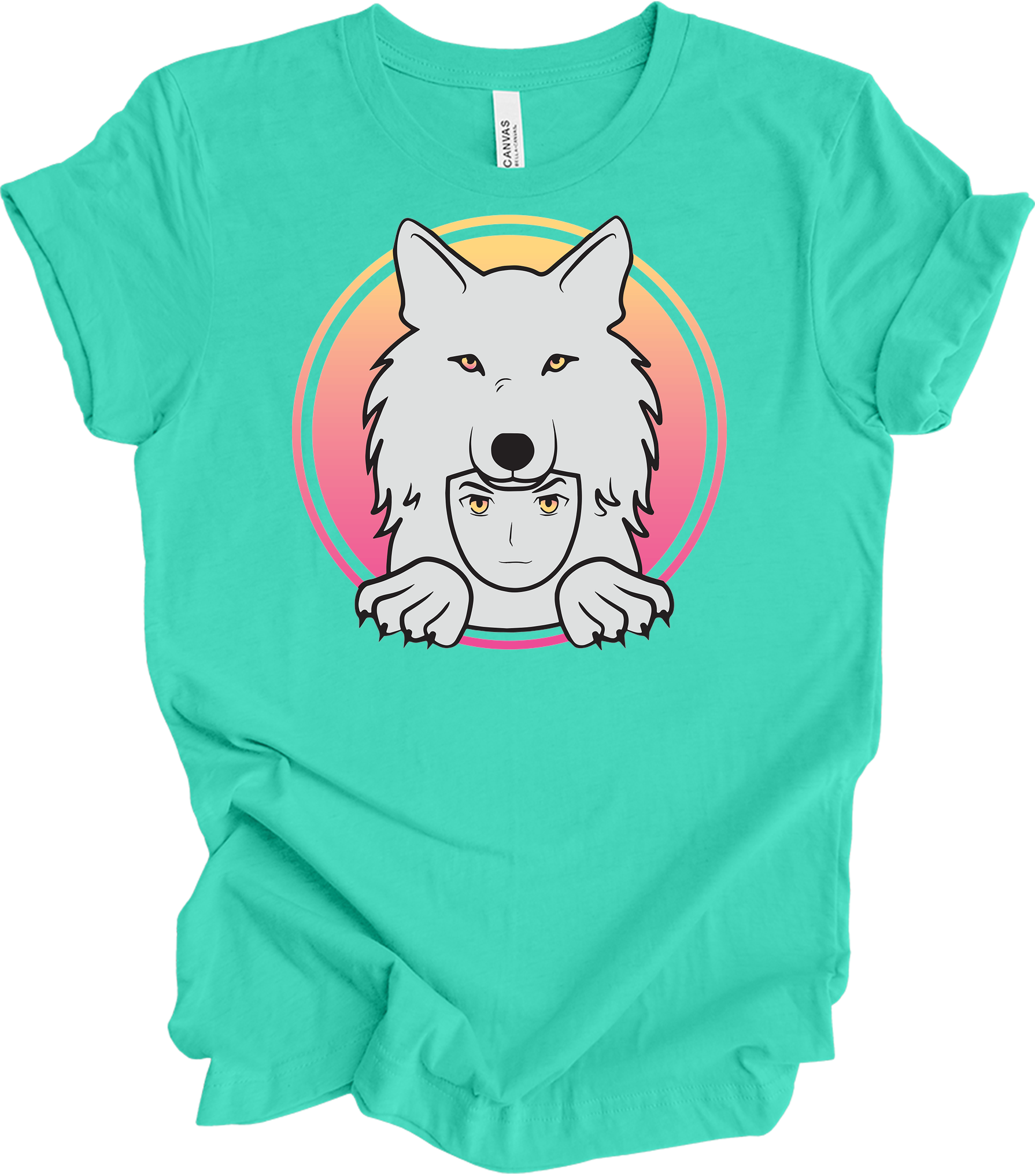 White Wolf Spirit Animal Anime - Wolf Pack T-Shirt in Teal