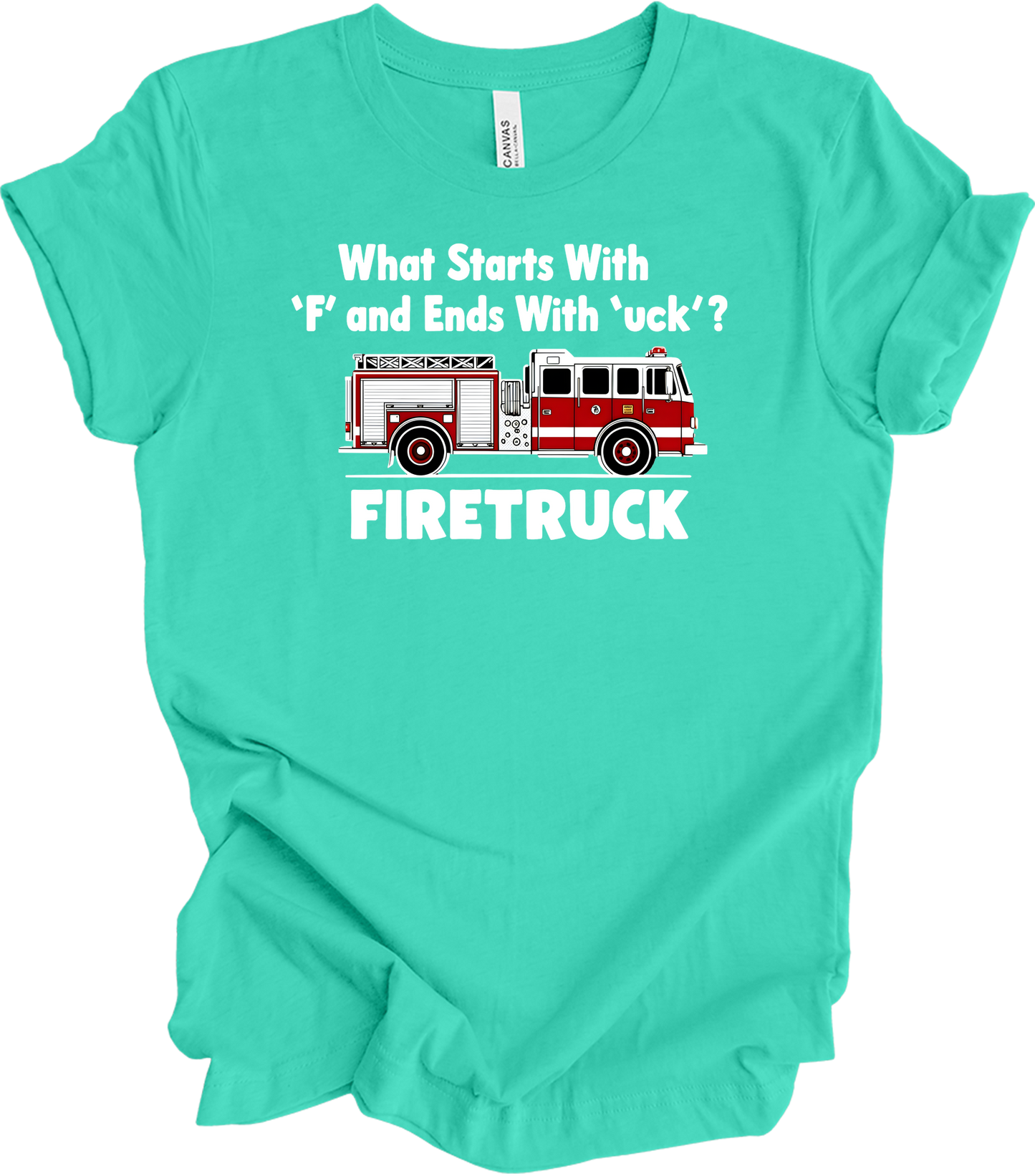 Funny Fire Truck T-Shirt in Teal