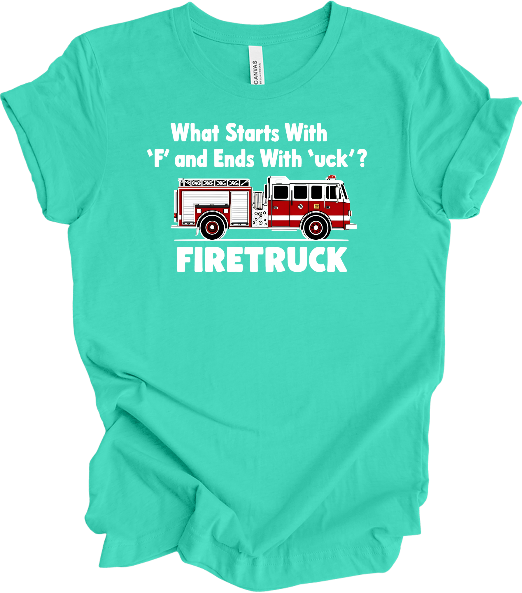 Funny Fire Truck T-Shirt in Teal