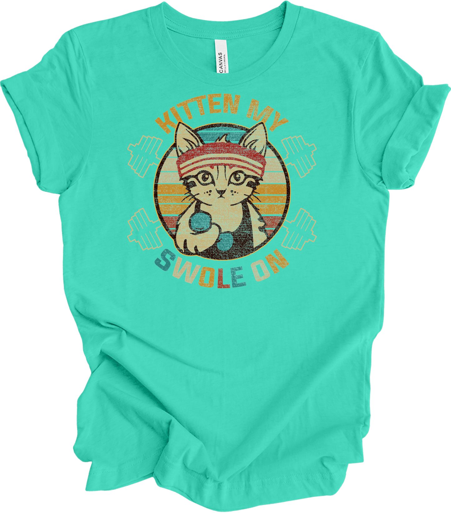 Kitten My Swole On Cat T-Shirt in Teal