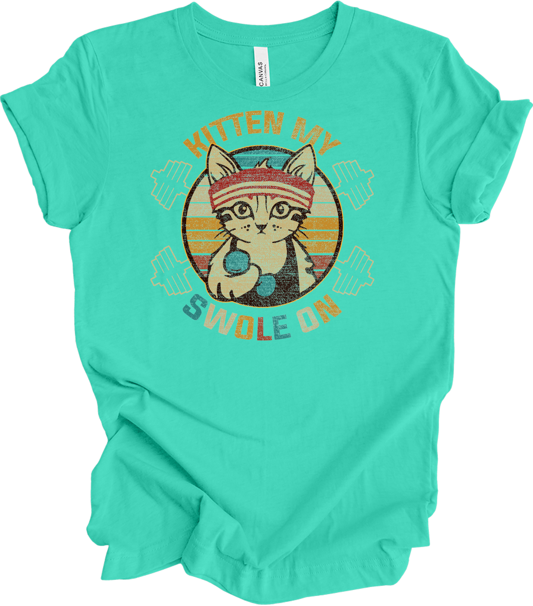 Kitten My Swole On Cat T-Shirt in Teal