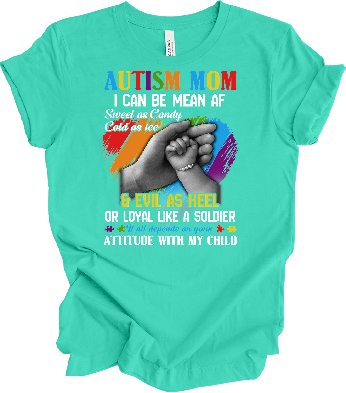 Autism Mom - Autism Awareness Puzzle Heart T-Shirt in Teal