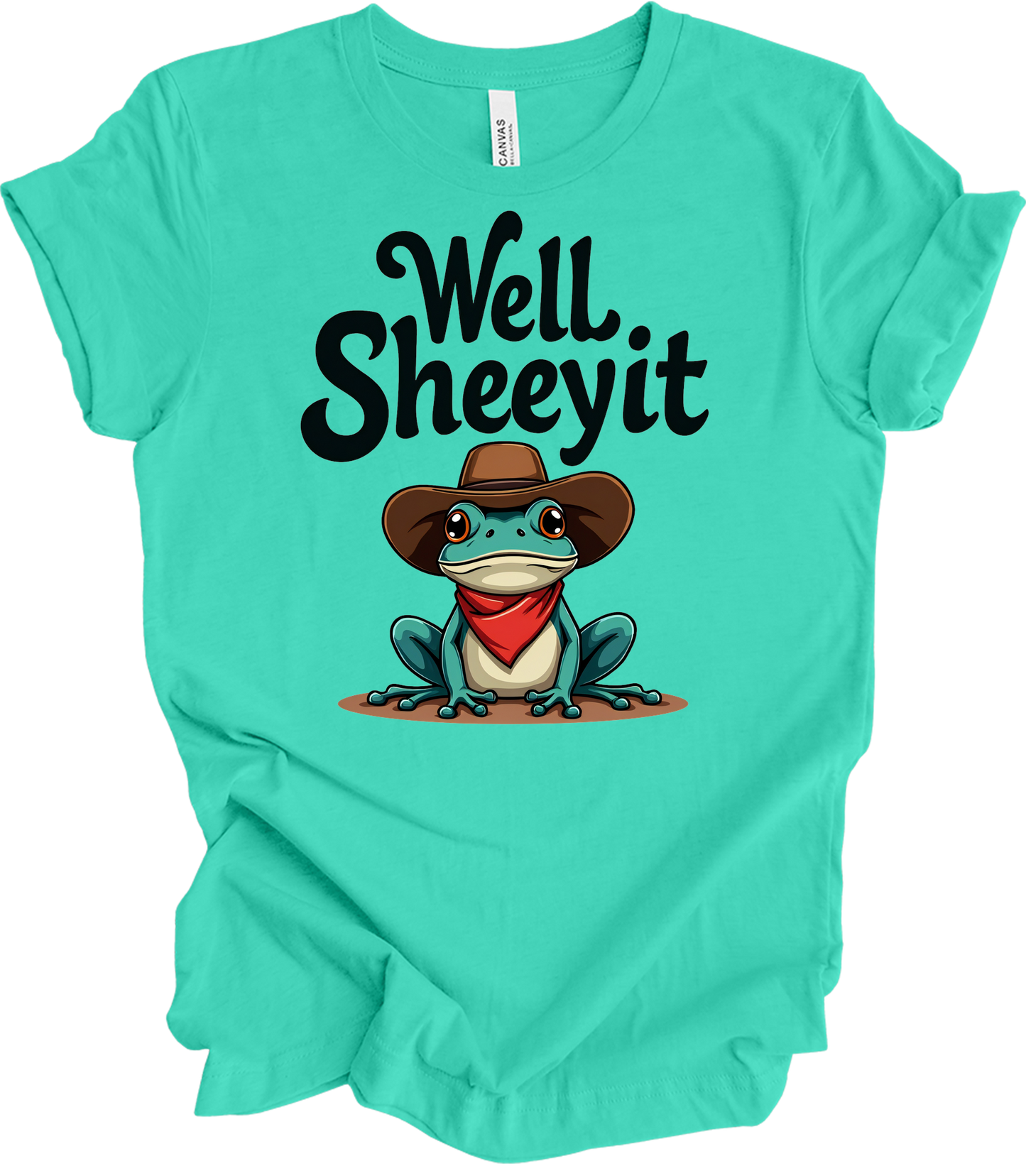 Cowboy Frog Meme T-Shirt in Teal