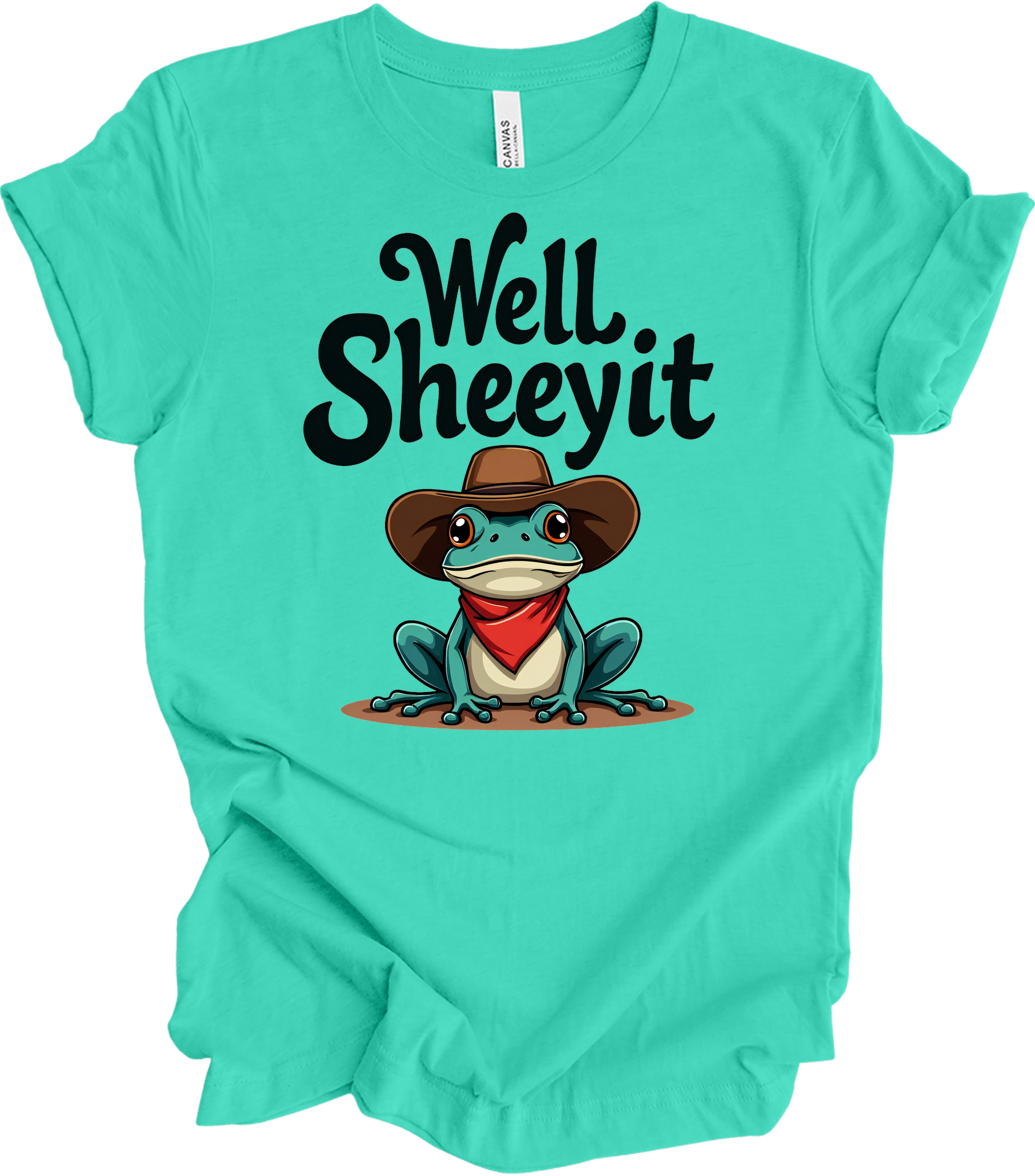 Cowboy Frog Meme T-Shirt in Teal