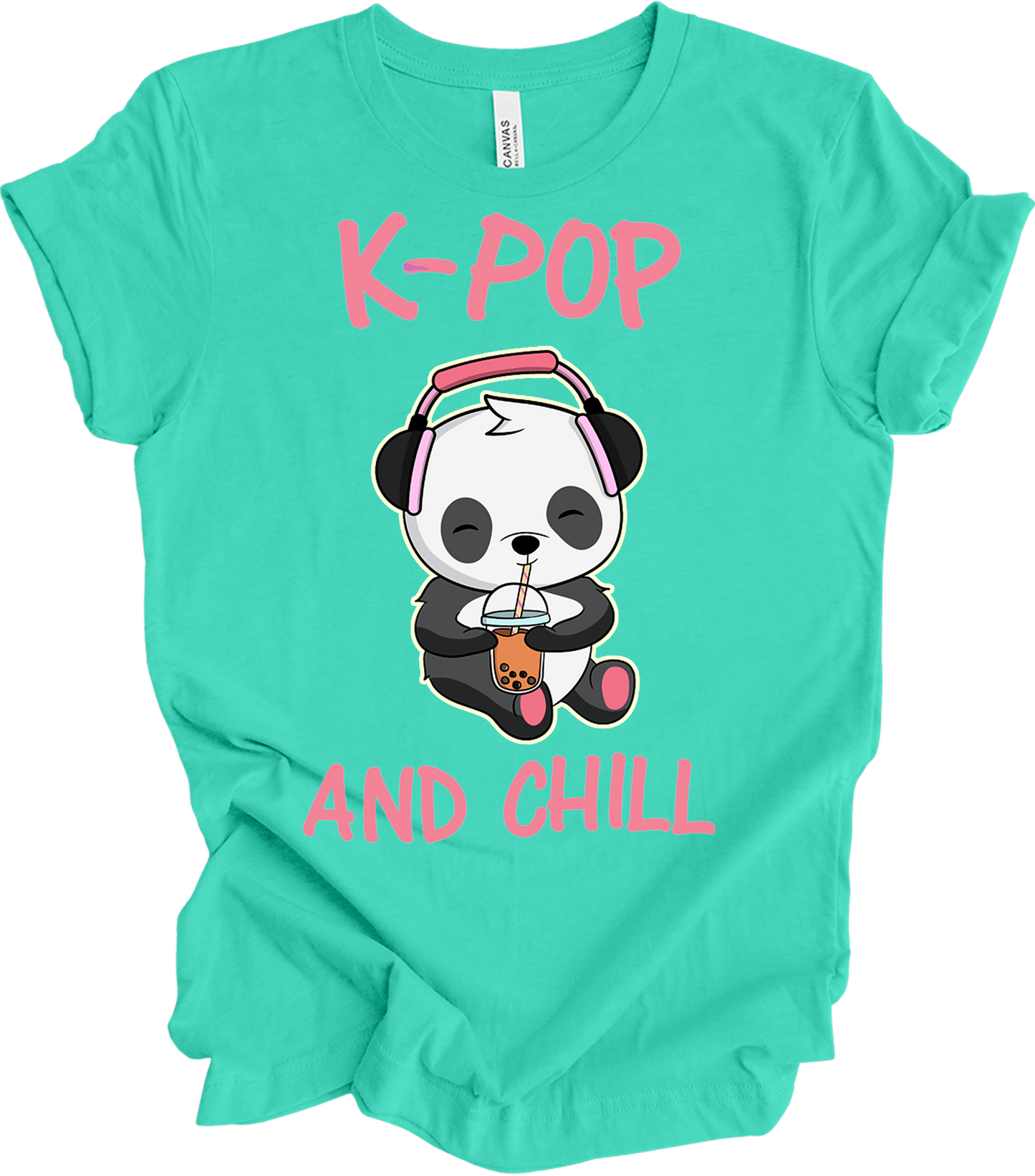 K-Pop and Chill Panda T-Shirt in Teal