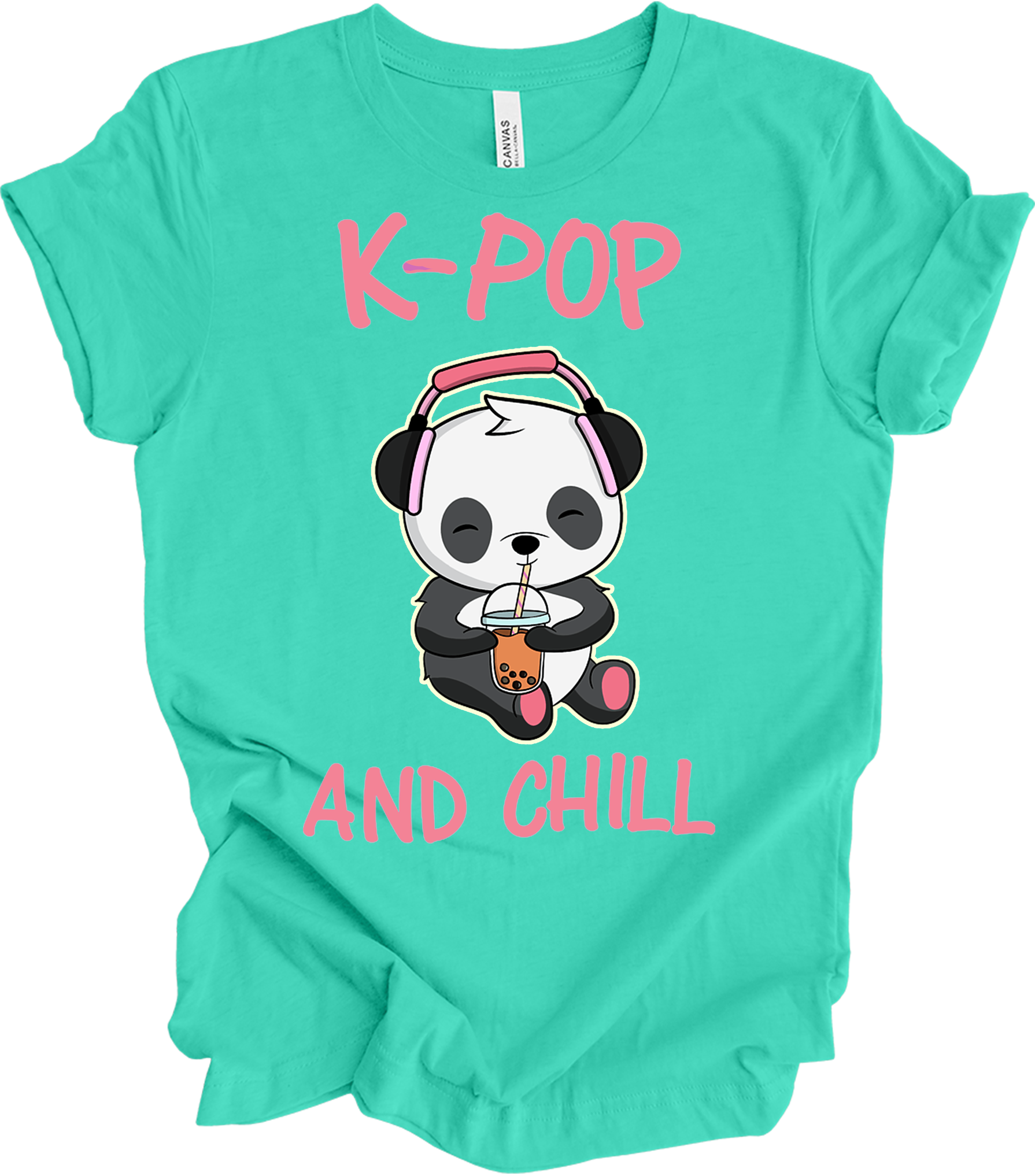 K-Pop and Chill Panda T-Shirt in Teal