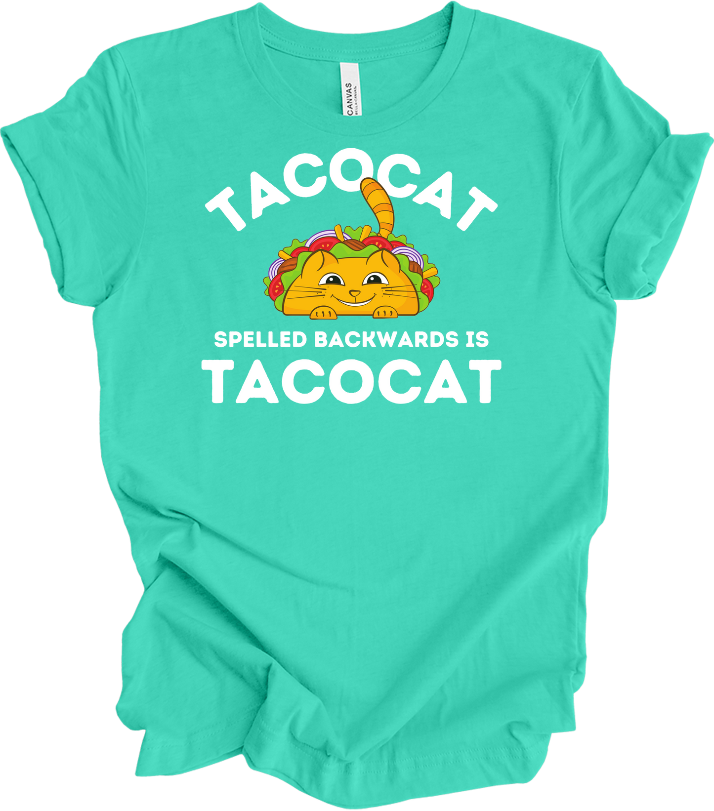 Tacocat Spelled Backwards Funny Taco Cat T-Shirt in Teal