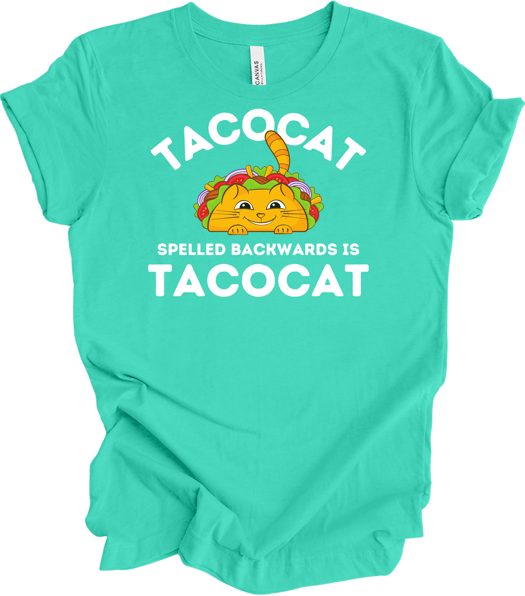 Tacocat Spelled Backwards Funny Taco Cat T-Shirt in Teal