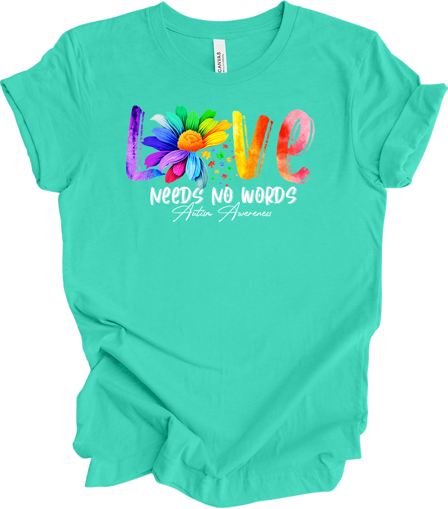 Love Needs No Words Autism T-Shirt in Teal