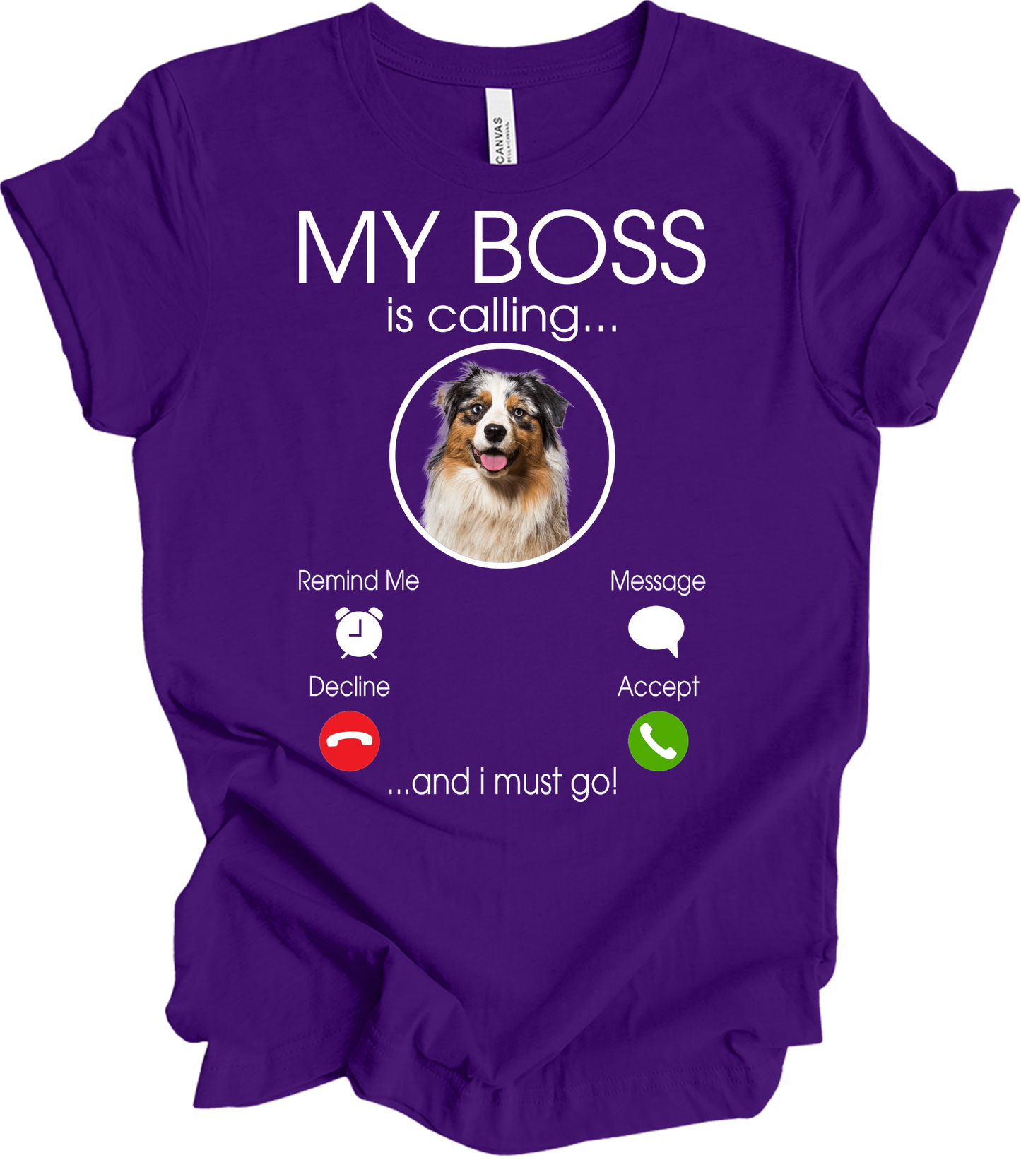 Australian Shepherd 'My Boss' T-Shirt in Team Purple