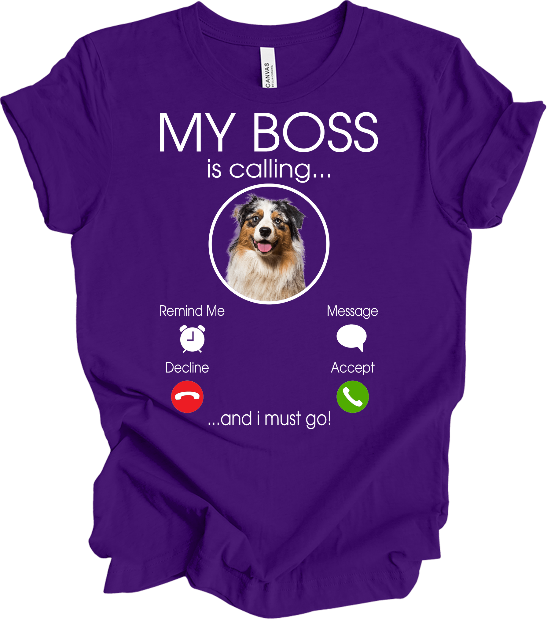 Australian Shepherd 'My Boss' T-Shirt in Team Purple