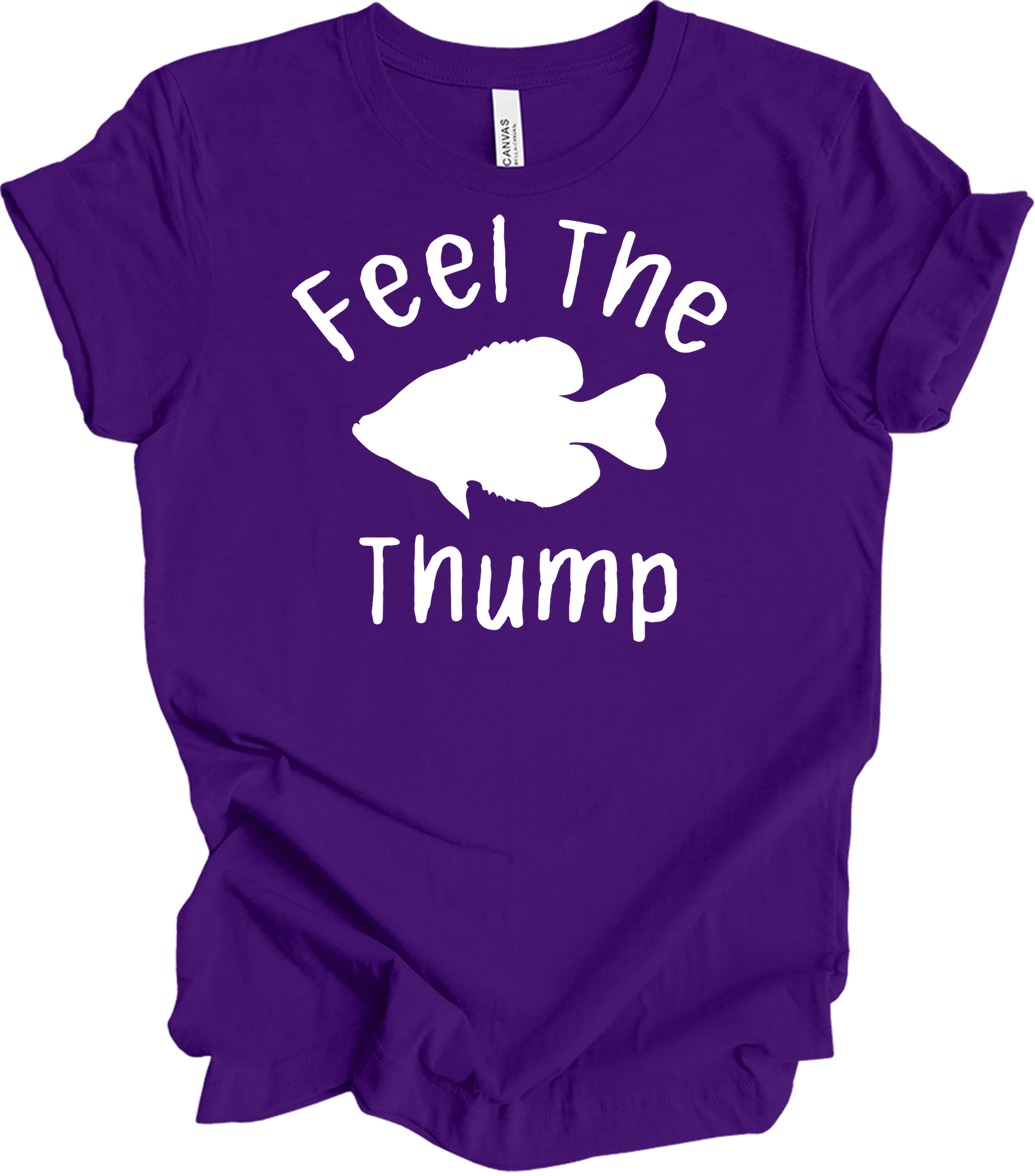 Feel The Thump Crappie Fishing T-Shirt in Team Purple