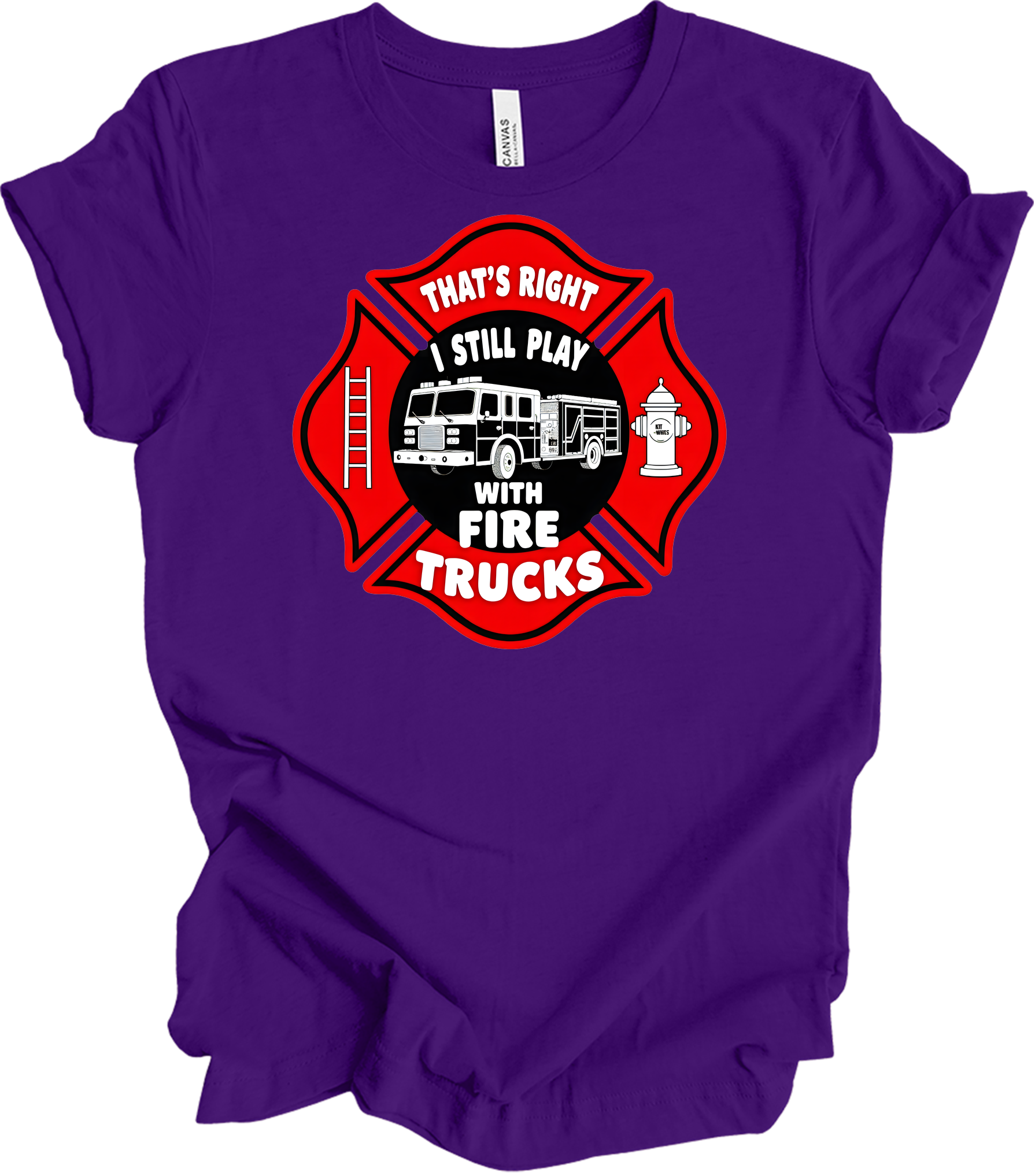 I Still Play With Fire Trucks T-Shirt in Team Purple