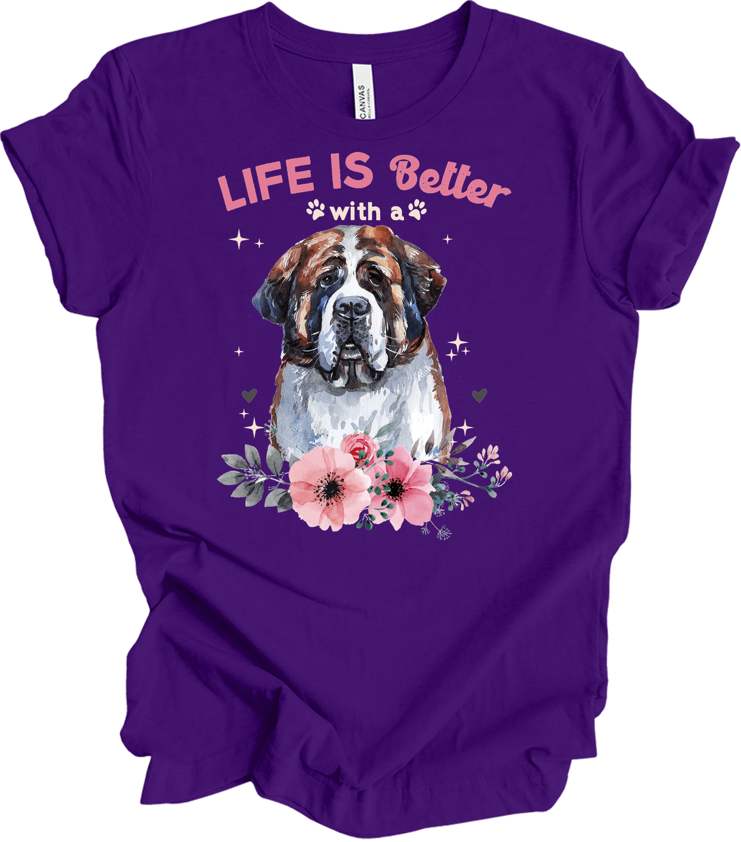 Life's Better with a Saint Bernard T-Shirt in Team Purple