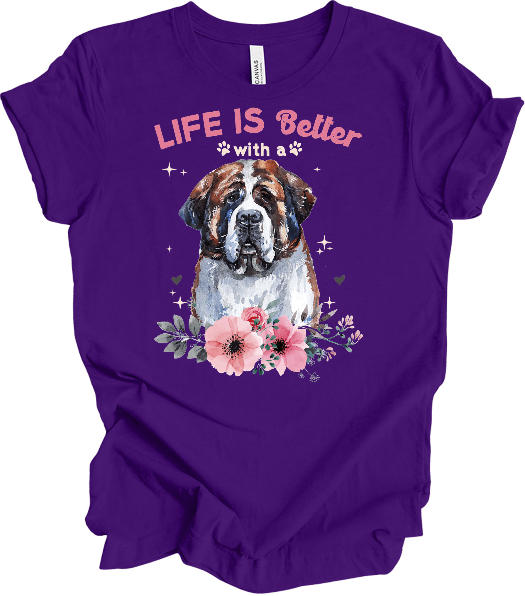 Life's Better with a Saint Bernard T-Shirt in Team Purple
