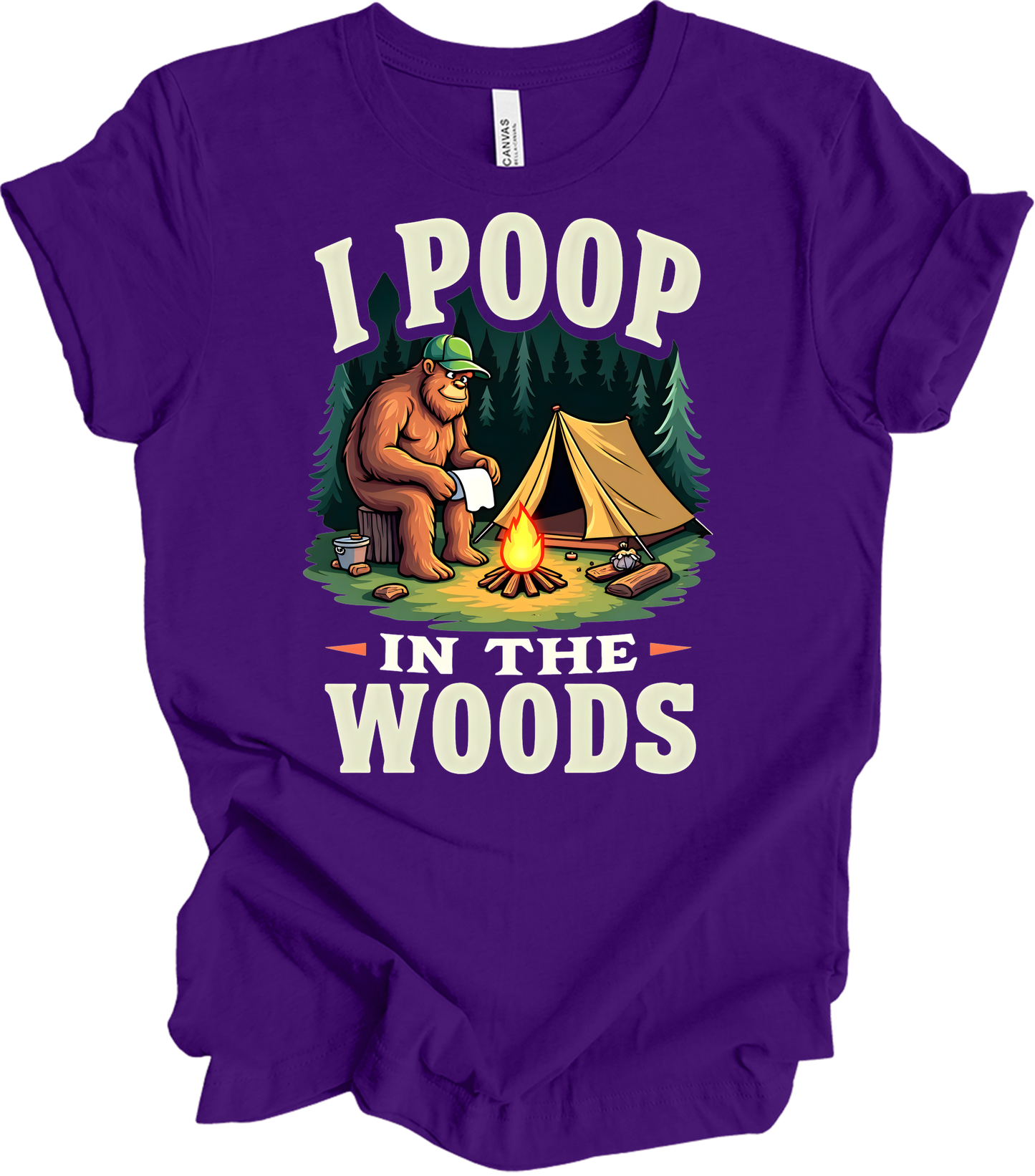 Bigfoot Camping - Funny T-Shirt in Team Purple
