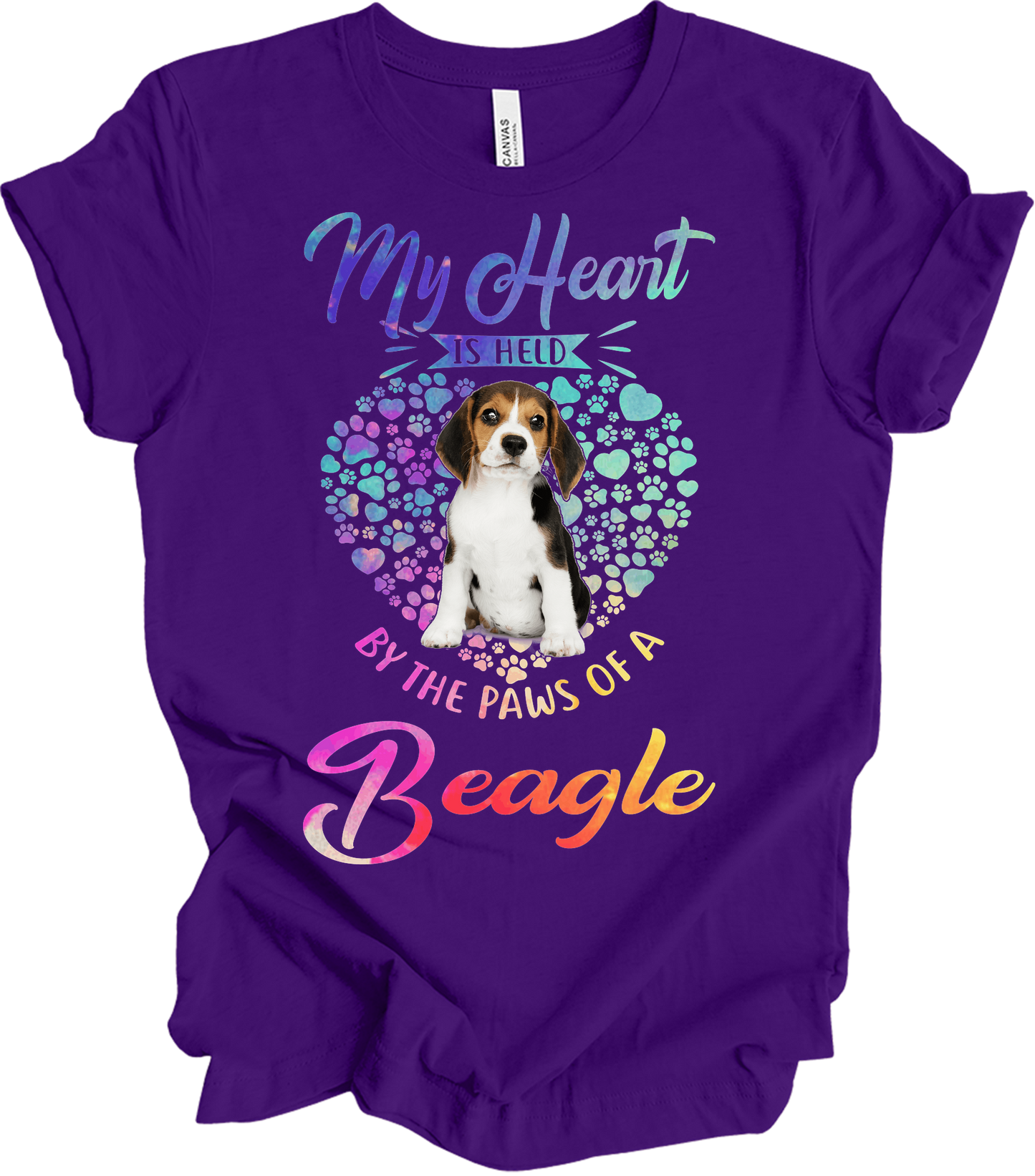 Beagle Heart Paw T-Shirt in Team Purple