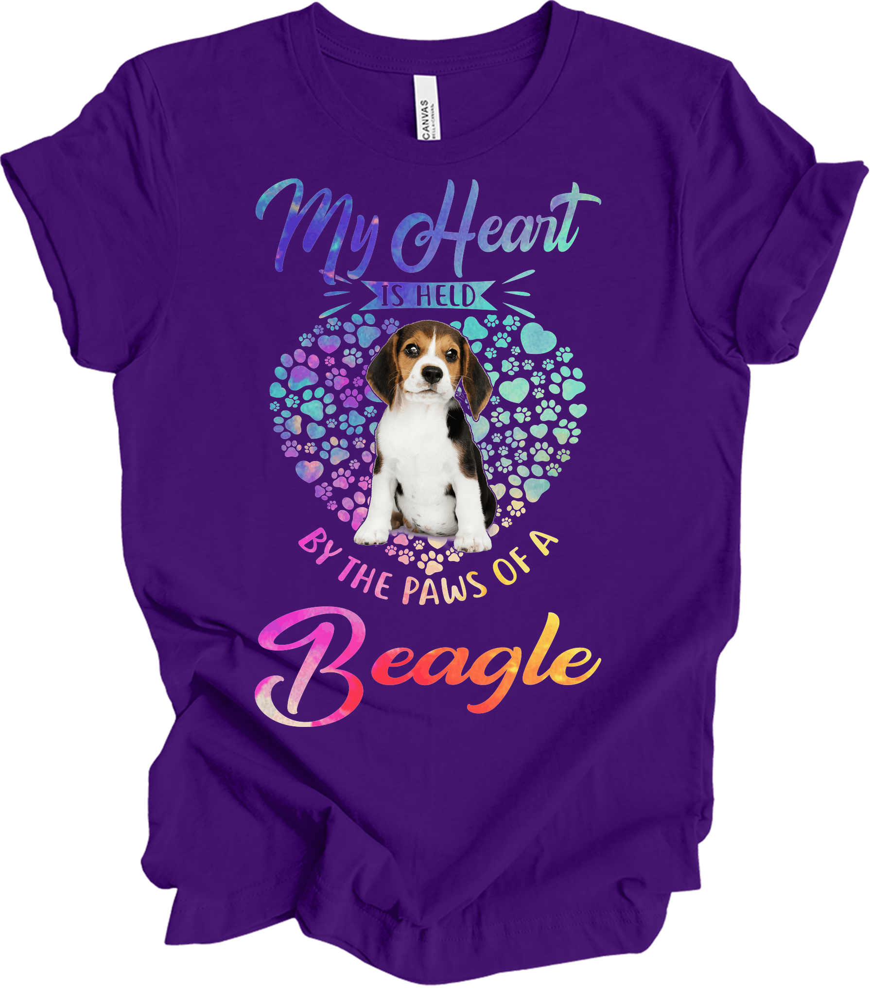 Beagle Heart Paw T-Shirt in Team Purple