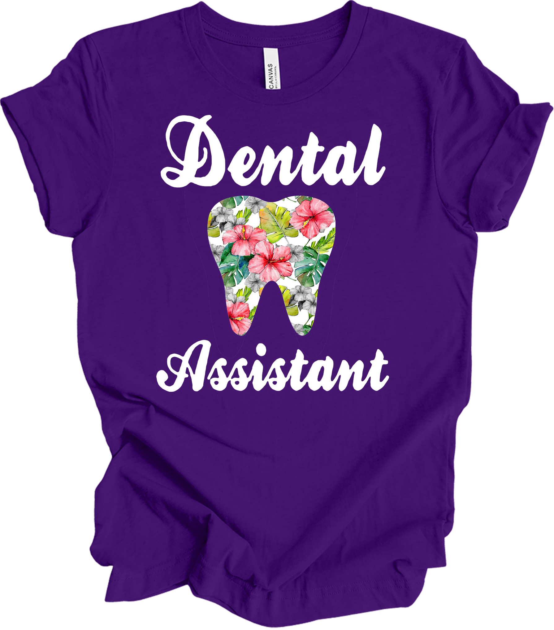 Dental Assistant Floral Tooth - Cute Dental Squad Gift T-Shirt in Team Purple