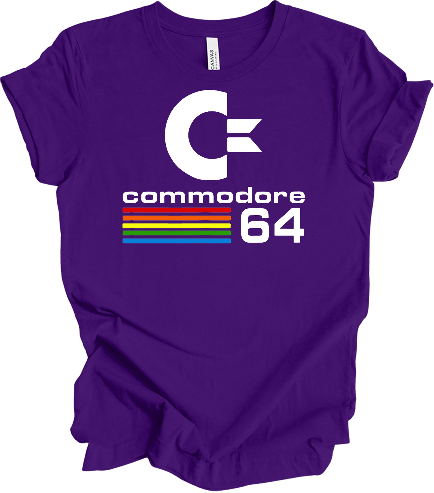 Commodore 64 Retro 80s Gaming - C64 Rainbow Stripe T-Shirt in Team Purple
