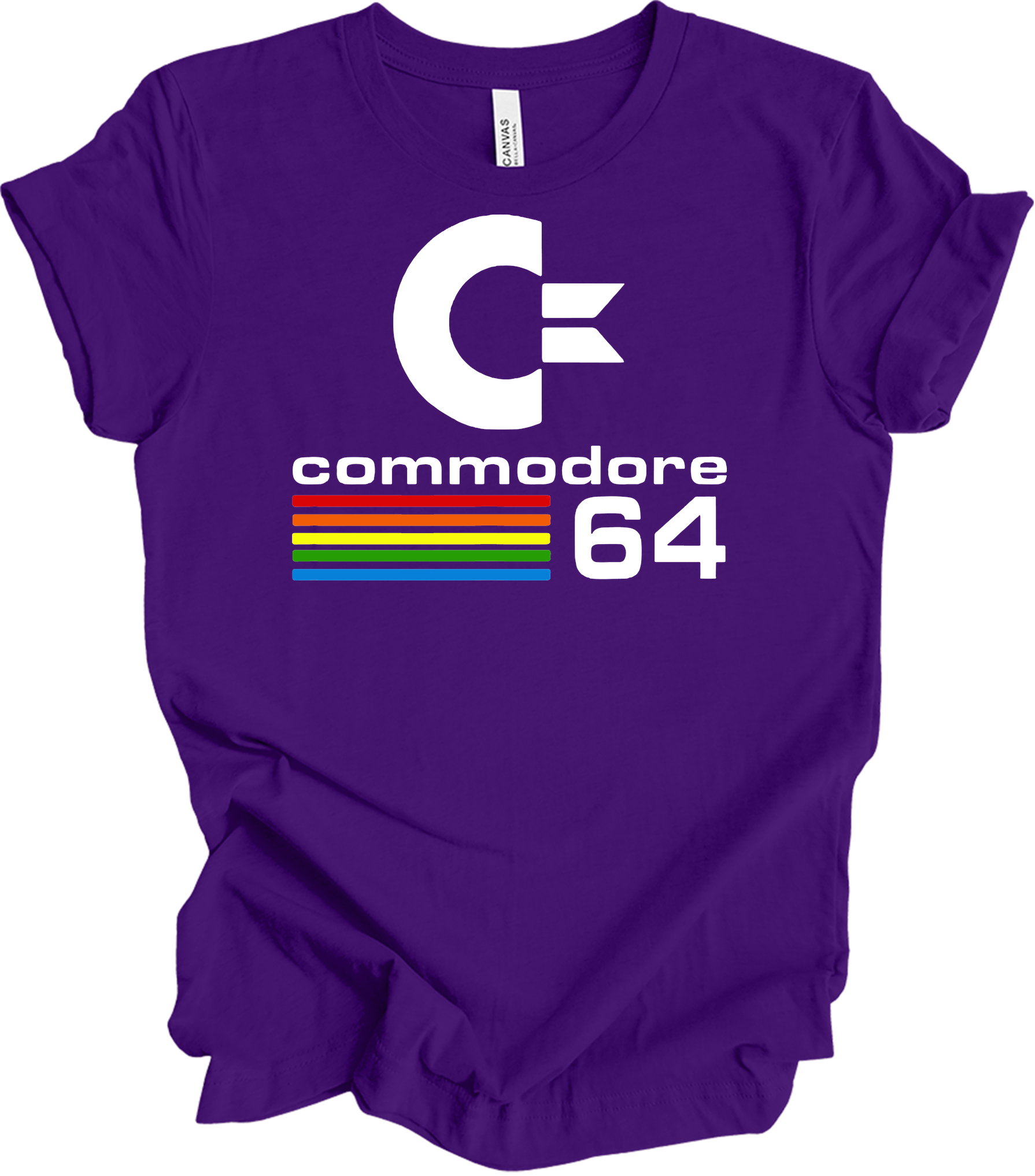 Commodore 64 Retro 80s Gaming - C64 Rainbow Stripe T-Shirt in Team Purple