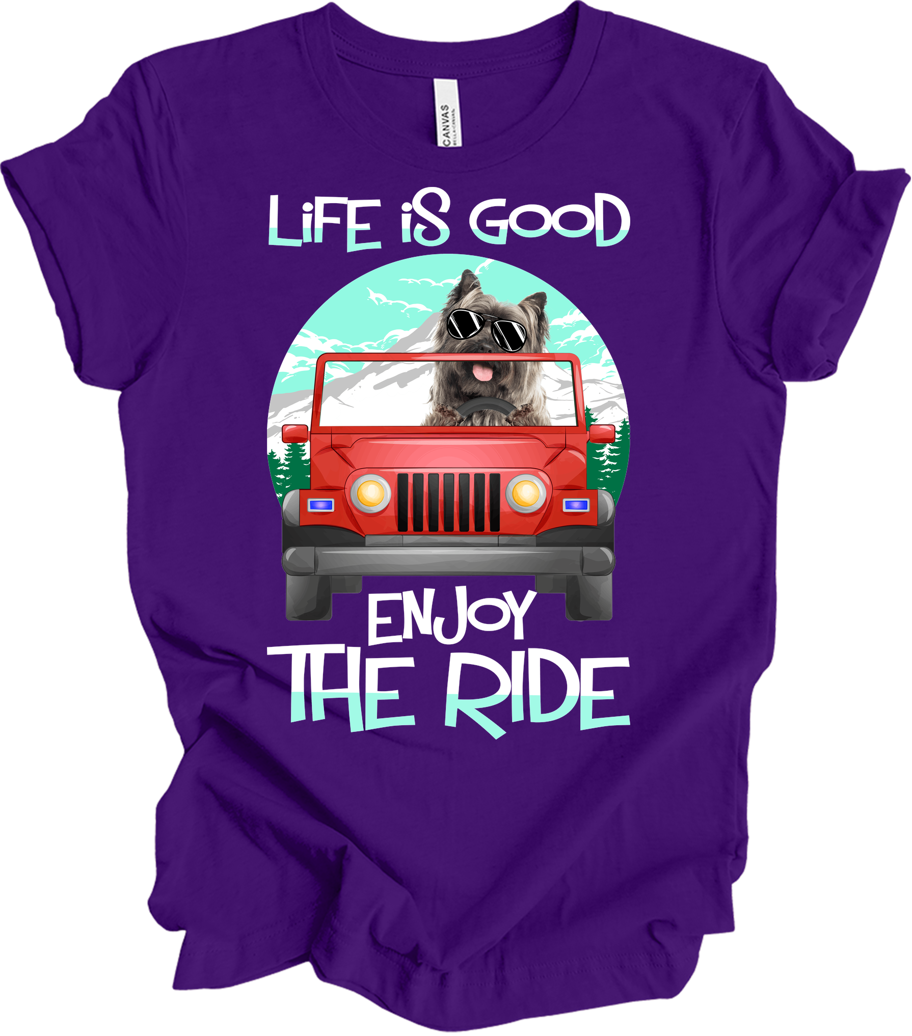 Life is Good Jeep Dog T-Shirt in Team Purple