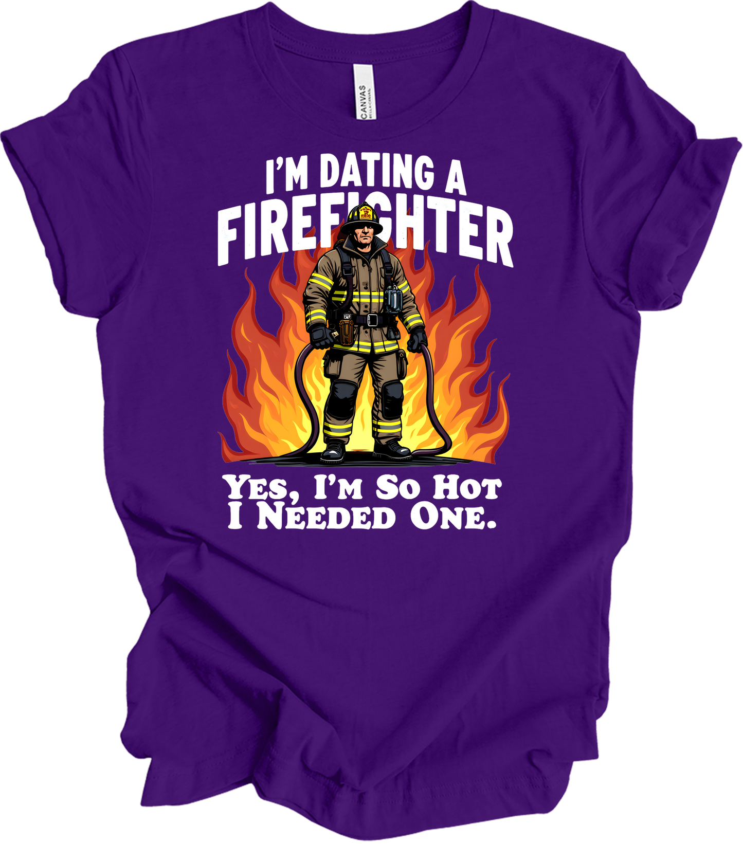 Dating a Firefighter - Funny Gift T-Shirt in Team Purple