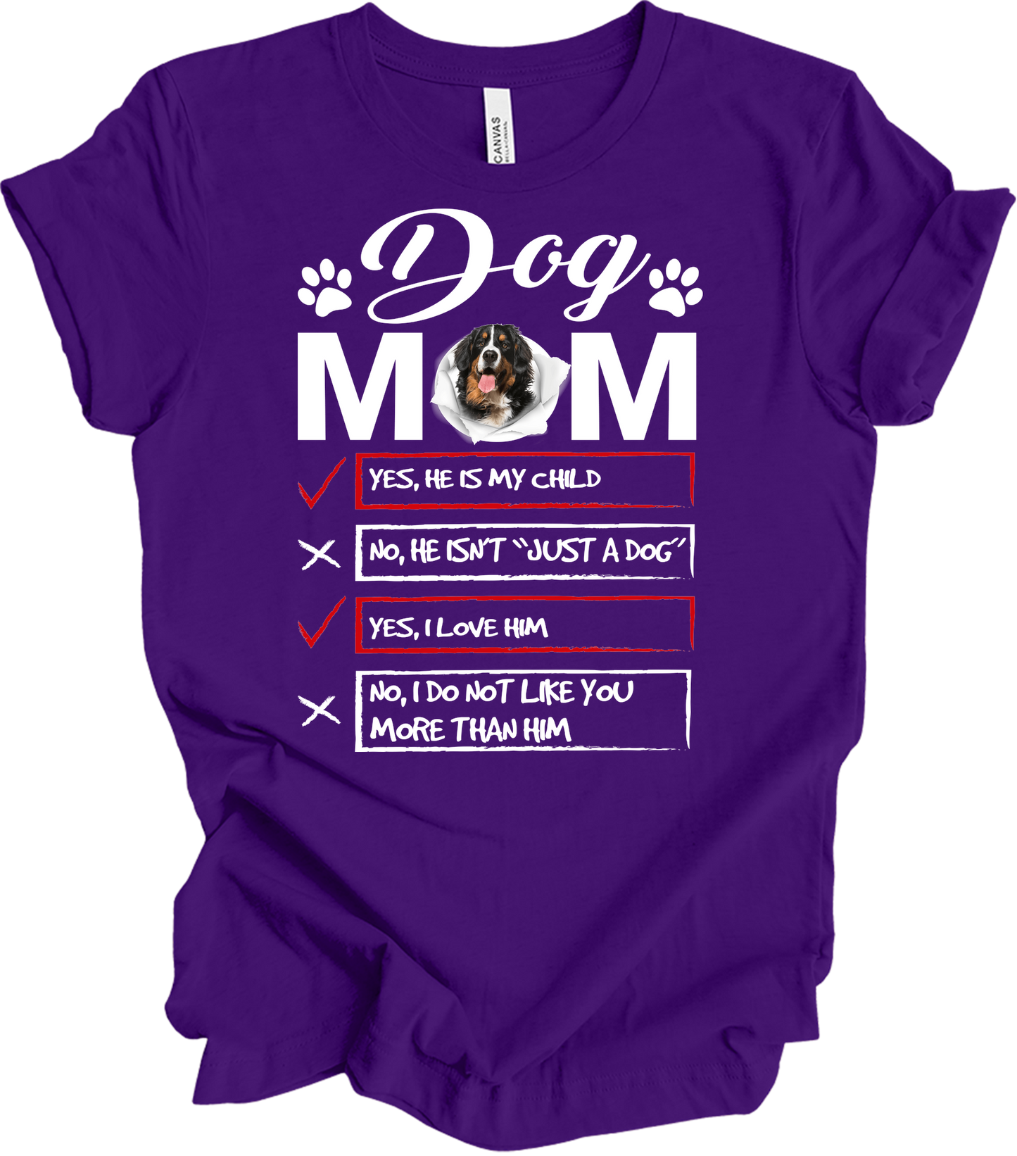 Dog Mom Bernese Mountain Dog Checklis T-Shirt in Team Purple