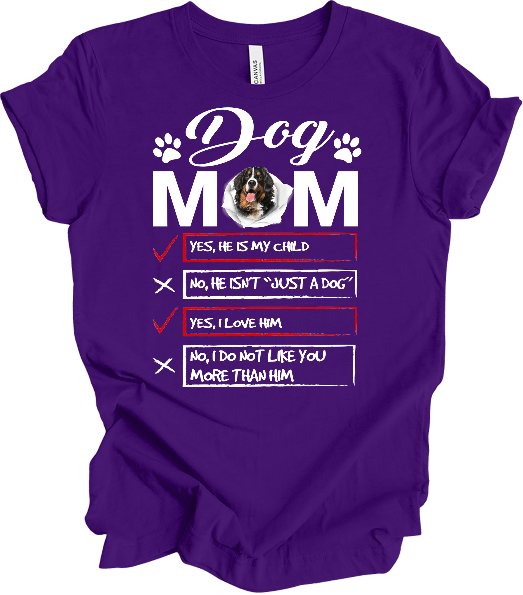 Dog Mom Bernese Mountain Dog Checklis T-Shirt in Team Purple
