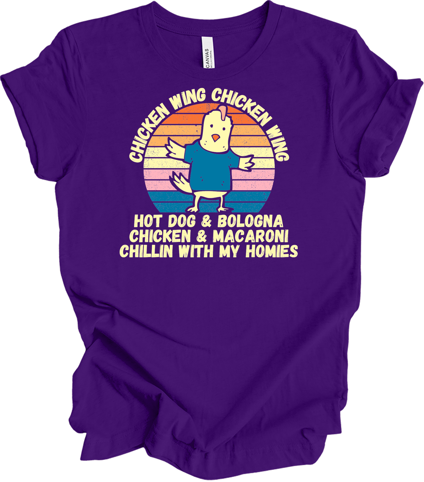 Chicken Wing Chicken Wing Hot Dog and Bologna Funny Meme T-Shirt in Team Purple